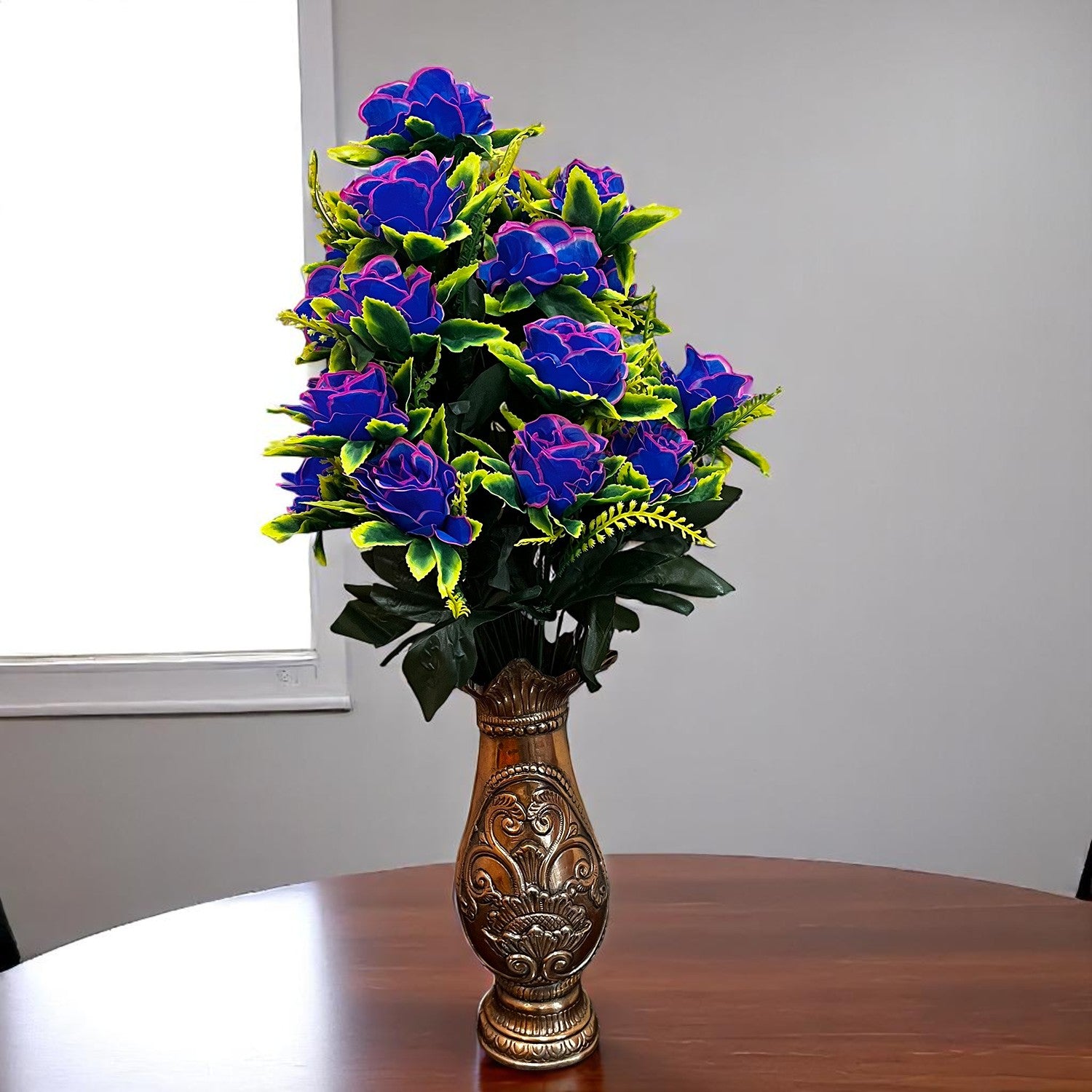 Artificial Flowers Rose Bunches for Vase | Faux Flowers Stem - for Home Decor, Living Room, Office & Festivals Decoration (Vase Not Included) - 27 Inch - Apkamart #Colour_Blue