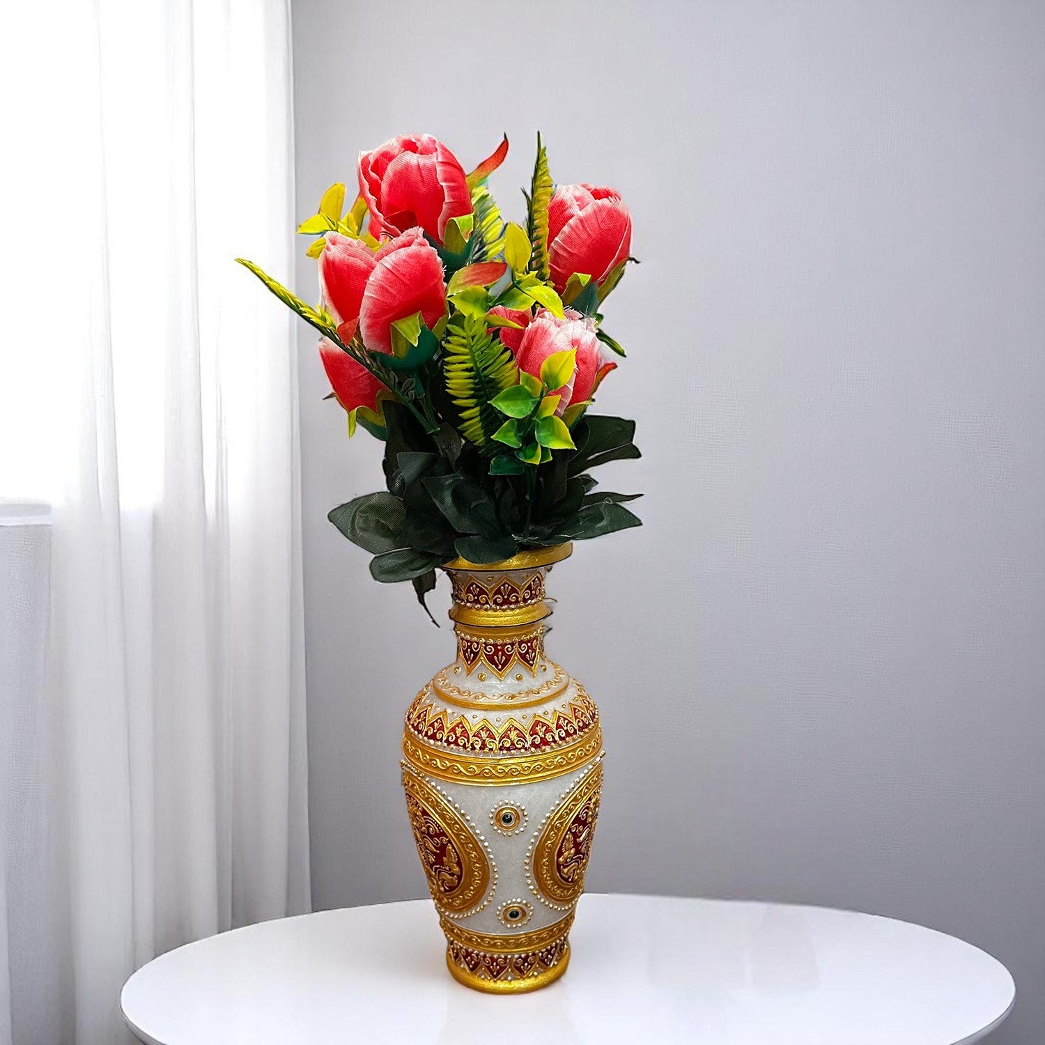 Artificial Flowers Rose Bunches For Pot | Faux Flower Sticks - for Home Decor, Living Room, Office & Festivals Decoration (Vase Not Included) - 14 Inch - Apkamart #Colour_Pink