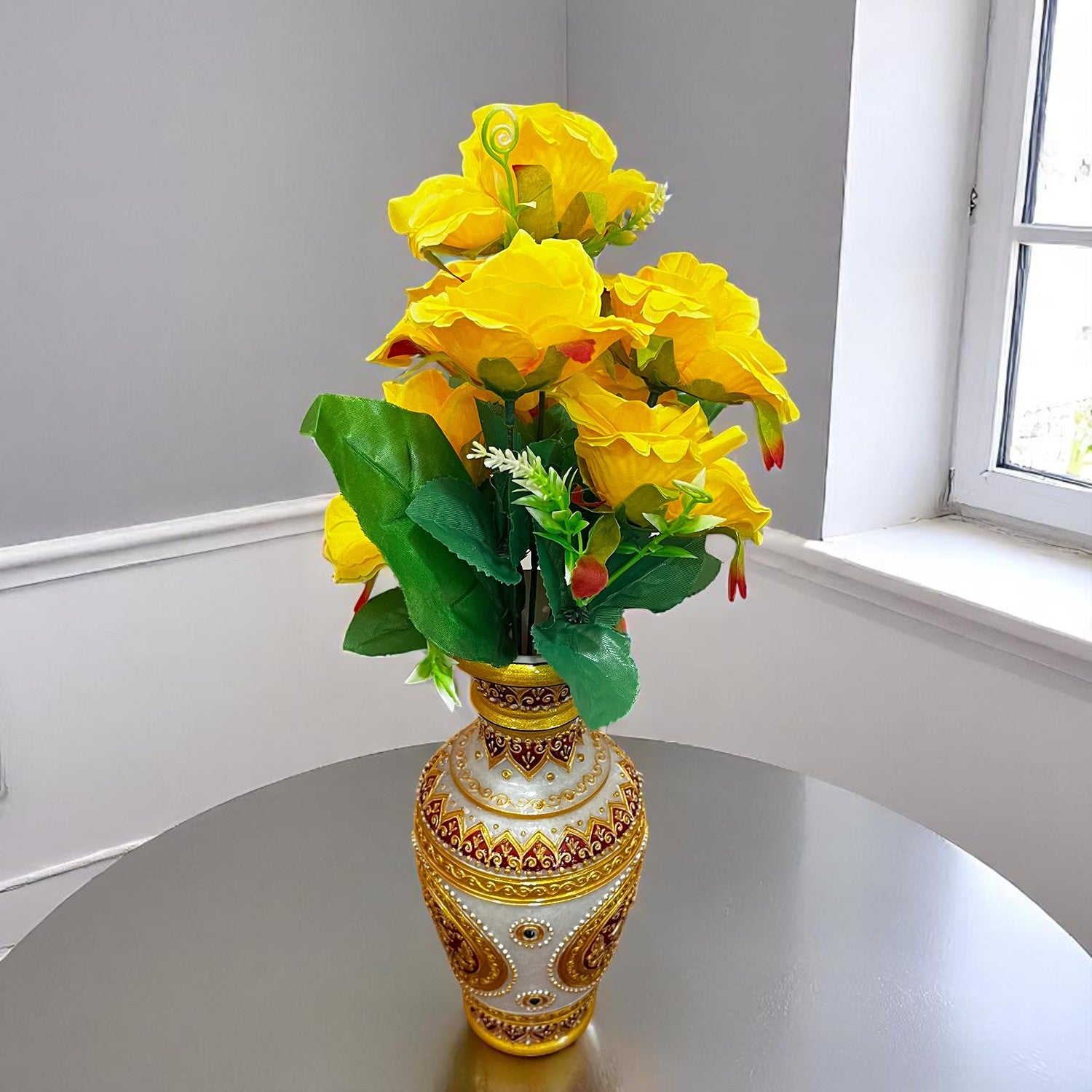 Artificial Flowers Rose Bunches for Vase Pot | Faux Flowers Stem - for Home Decor, Living Room, Office & Festivals Decoration (Vase Not Included) - 14 Inch - Apkamart #Colour_Yellow