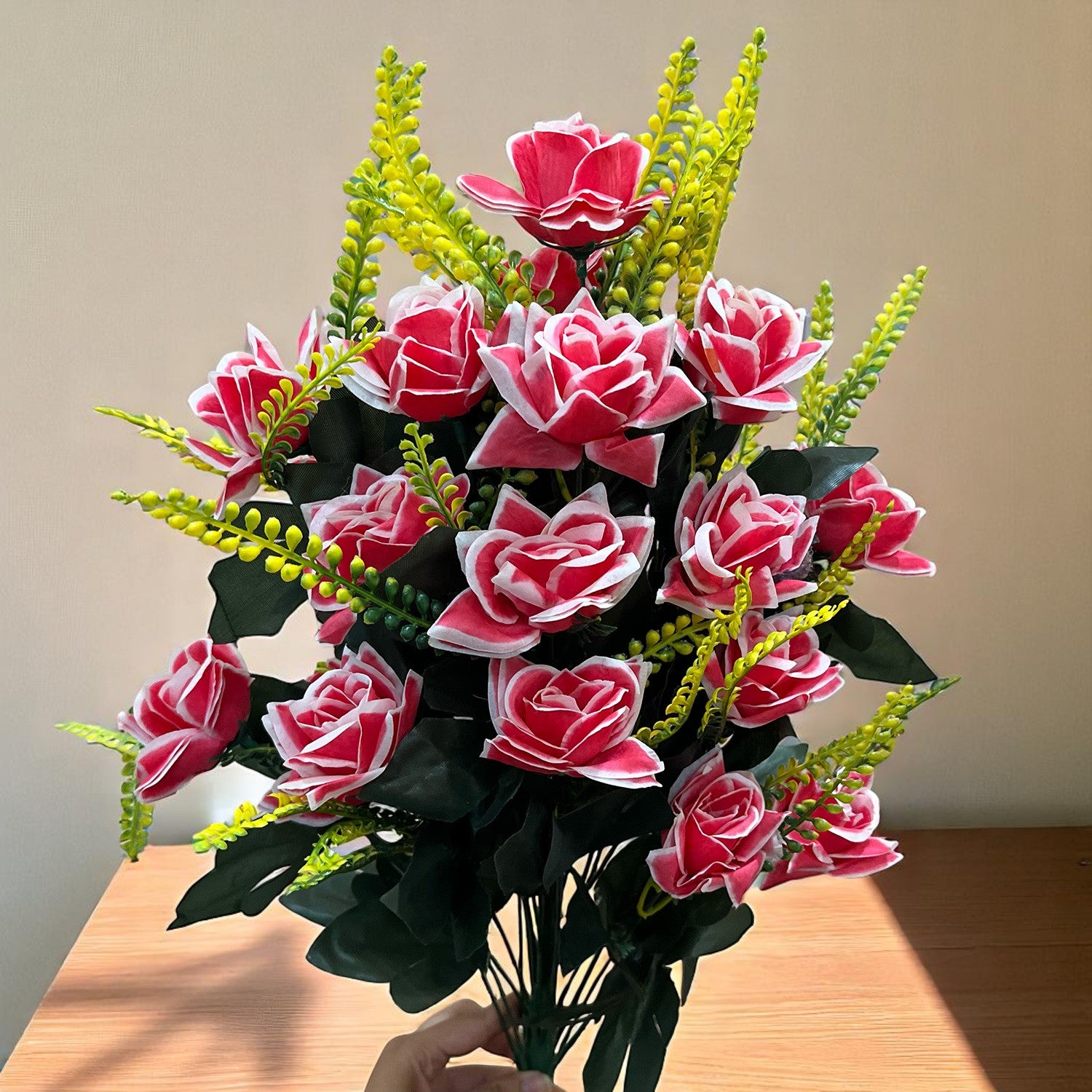 Artificial Flower Rose Bouquets | Faux Flowers Bunch - for Table Vase, Pot, Home Decor, Living Room, Side Table Centerpiece - 26 Inch - Apkamart #Colour_Pink