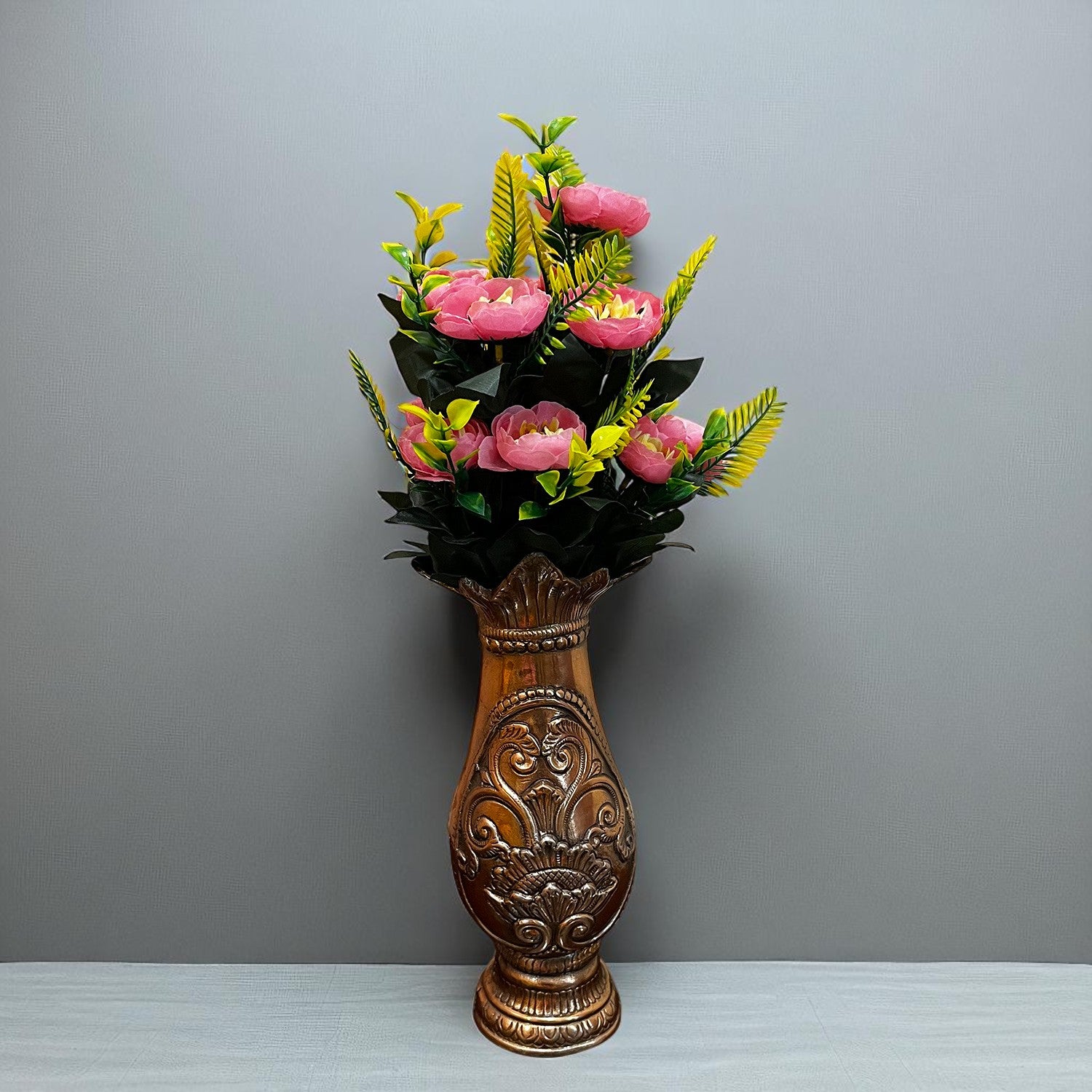 Artificial Flowers Rose Buoquet For Pot | Faux Flower Sticks - for Home Decor, Living Room, Office & Festivals Decoration (Vase Not Included) - 17 Inch - Apkamart #Colour_Pink