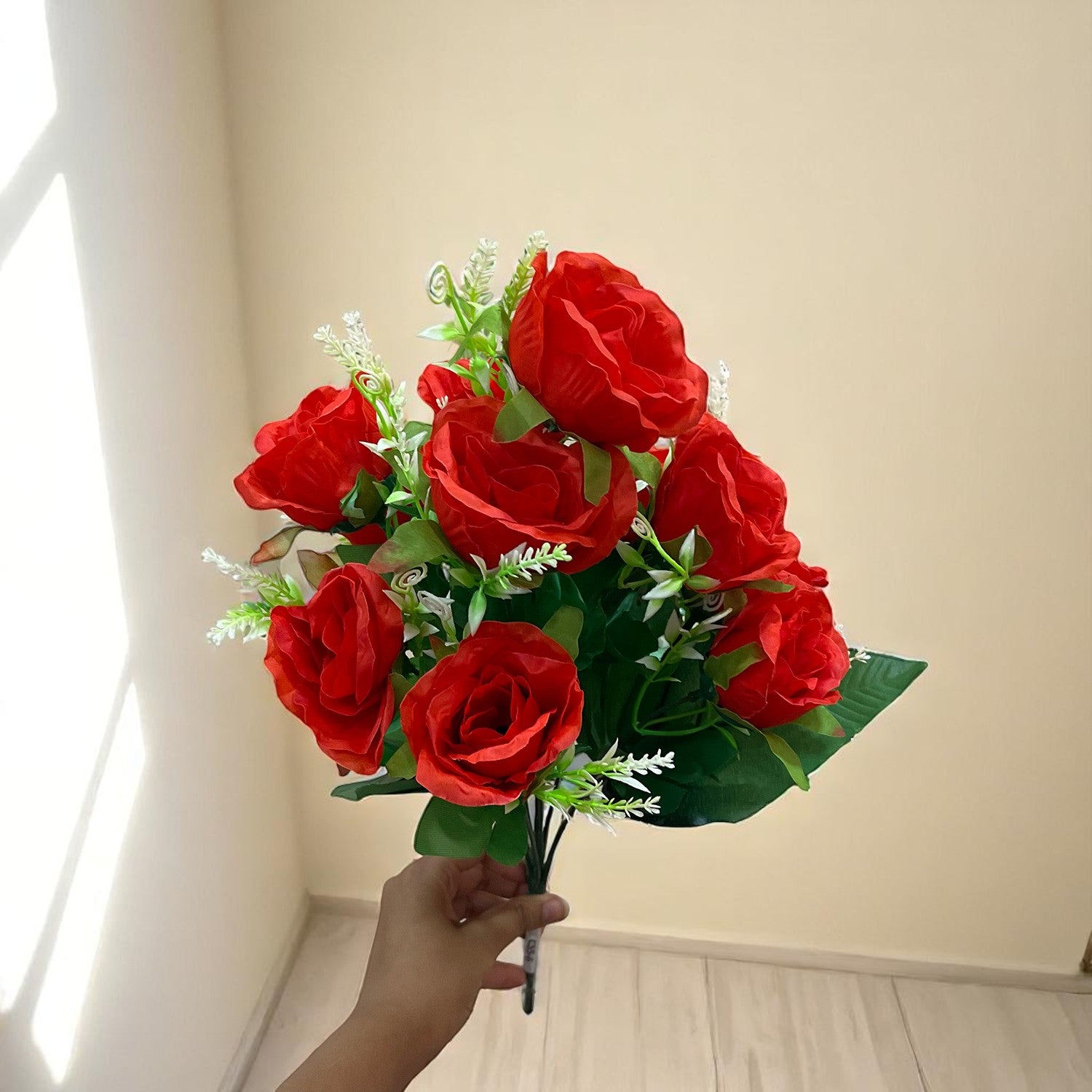 Artificial Rose Flower Bouquets | Faux Flowers Bunch - for Table Vase, Pot, Home Decor, Living Room, Side Table Centerpiece - 17 Inch - Apkamart #Style_Design 3