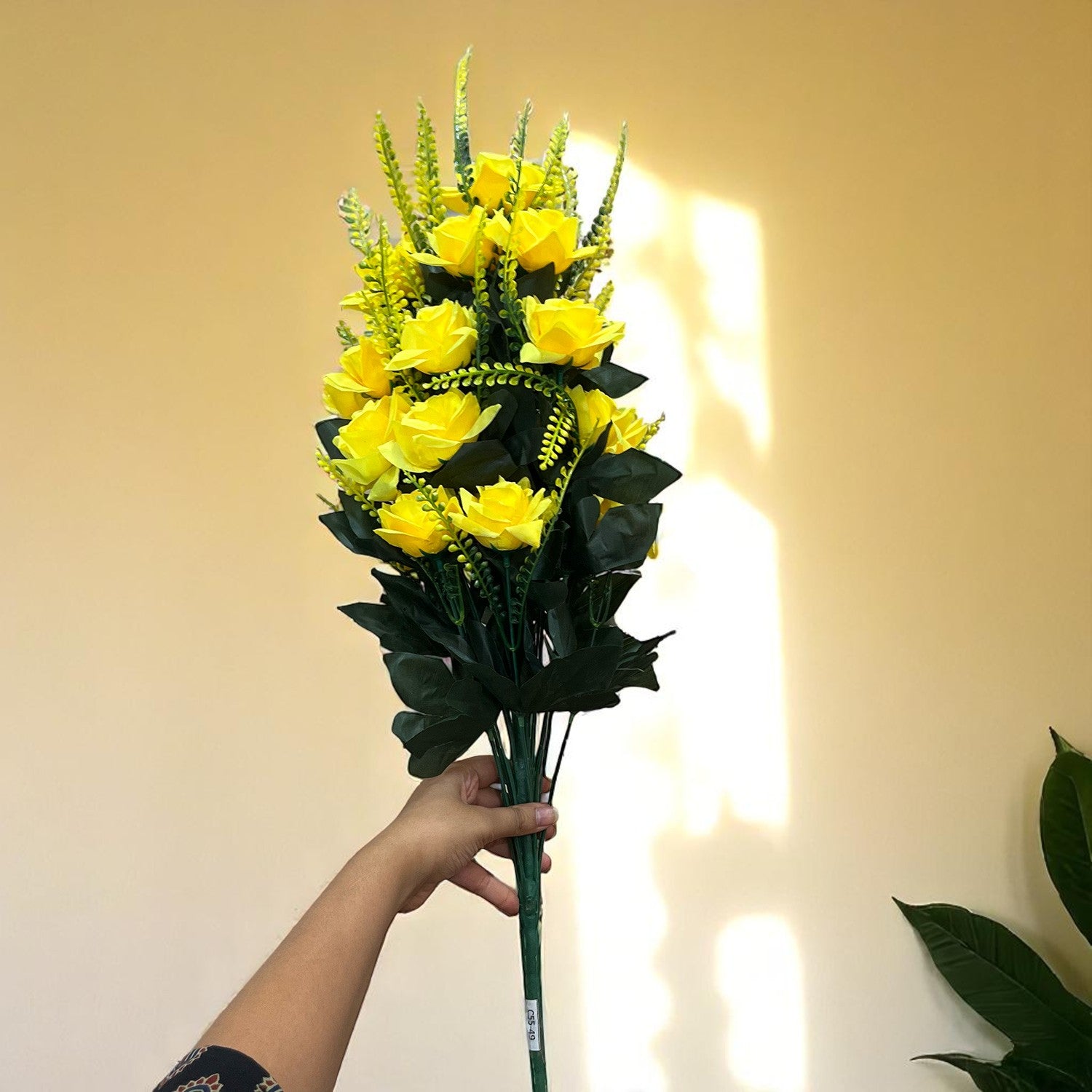 Artificial Flower Rose Bouquets | Faux Flowers Bunch - for Table Vase, Pot, Home Decor, Living Room, Side Table Centerpiece - 26 Inch - Apkamart #Colour_Yellow