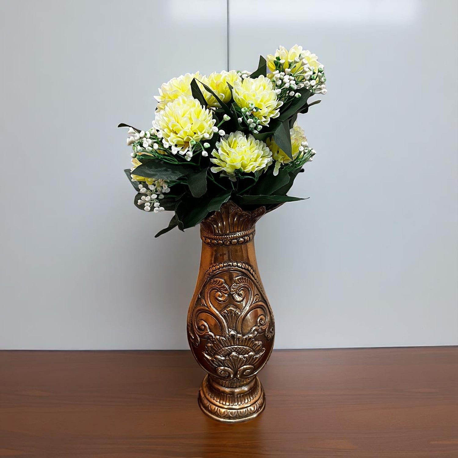 Artificial Flower Plant With Vase Pot | Decorative Flowers Bunch & Stems - for Table Vase, Pot, Home Decor, Living Room, Side Table Centerpiece & Festival Decoration - Apkamart #Colour_Off White