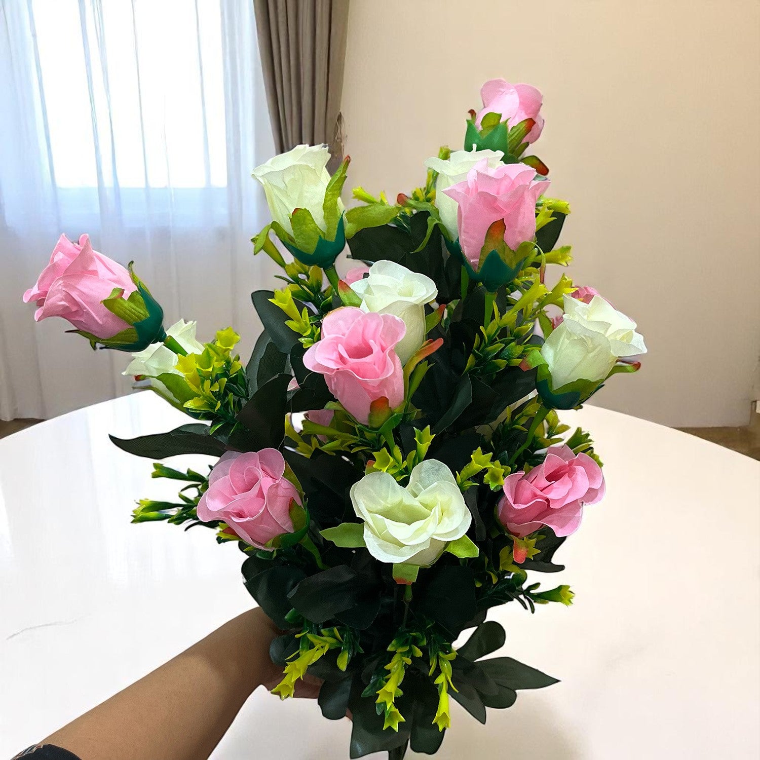 Artificial Flower Bouquets | Faux Flowers Bunch - for Table Vase, Pot, Home Decor, Living Room, Side Table Centerpiece - 29 Inch - Apkamart #Style_Design 1