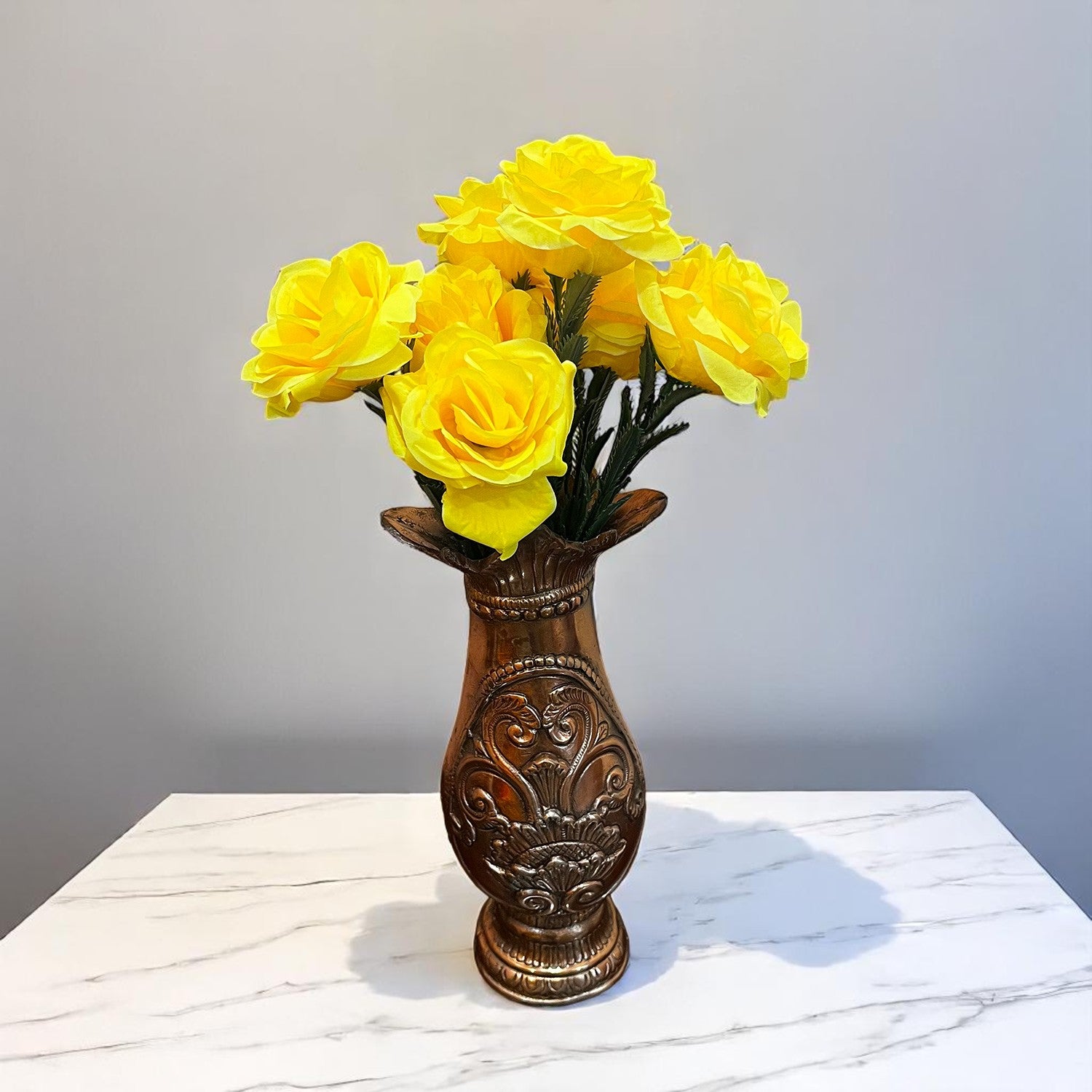 Artificial Flowers Rose Bunches for Vase Pot | Faux Flowers Sticks / Bouquet - for Home Decor, Living Room & Festivals Decoration (Vase Not Included) - 18 Inch - Apkamart #Colour_Yellow