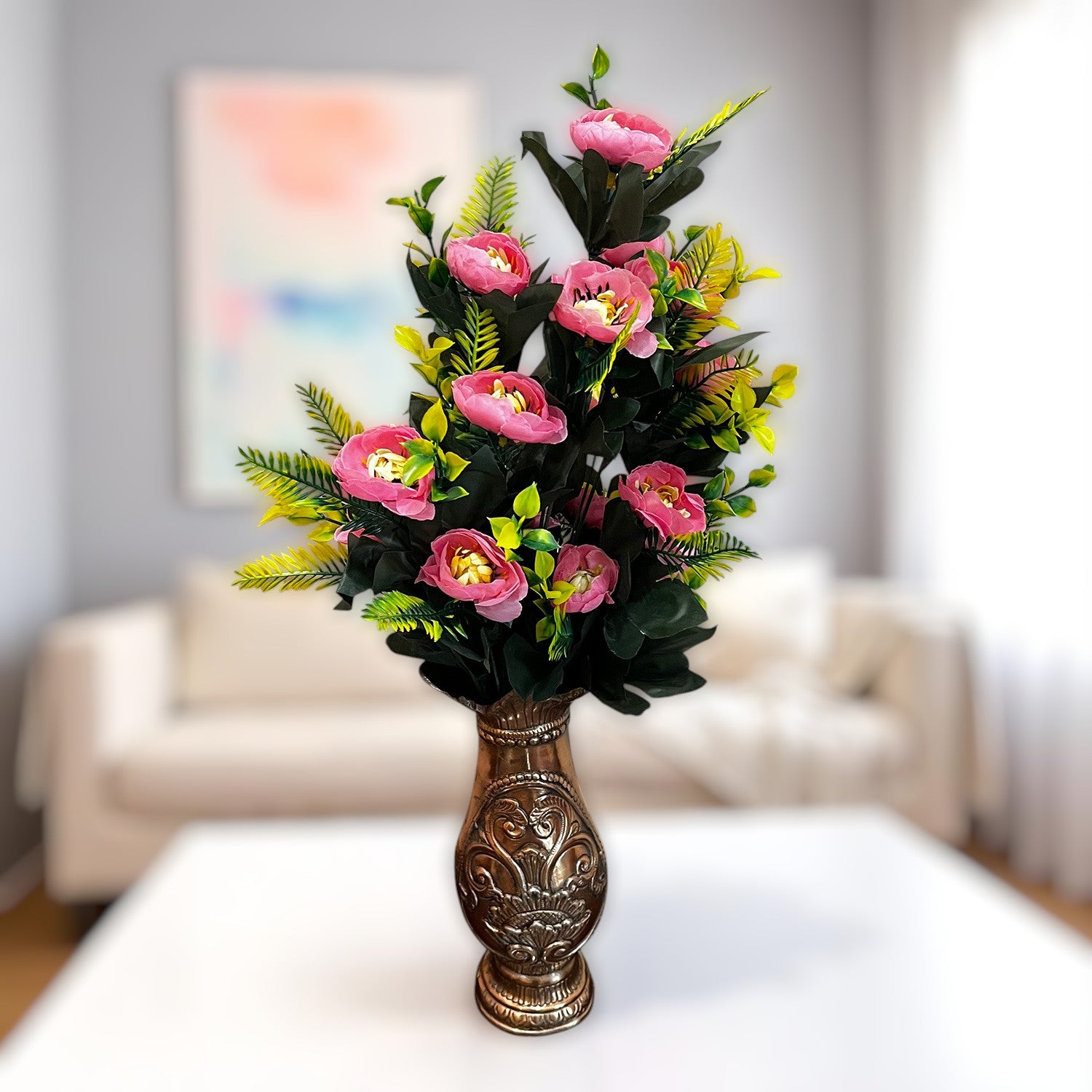 Artificial Flower Bouquets | Fake Flowers Bunch - for Vase, Home, Bedroom, Balcony, Office Corner, Living Room Decoration (Vase Not Included) - 26 Inch - Apkamart #Colour_Pink