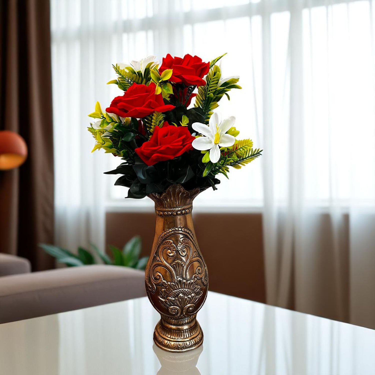 Artificial Flowers Rose Bunches for Vase Pot | Faux Flowers Stem - for Home Decor, Living Room, Office & Festivals Decoration (Vase Not Included) - 16 Inch - Apkamart