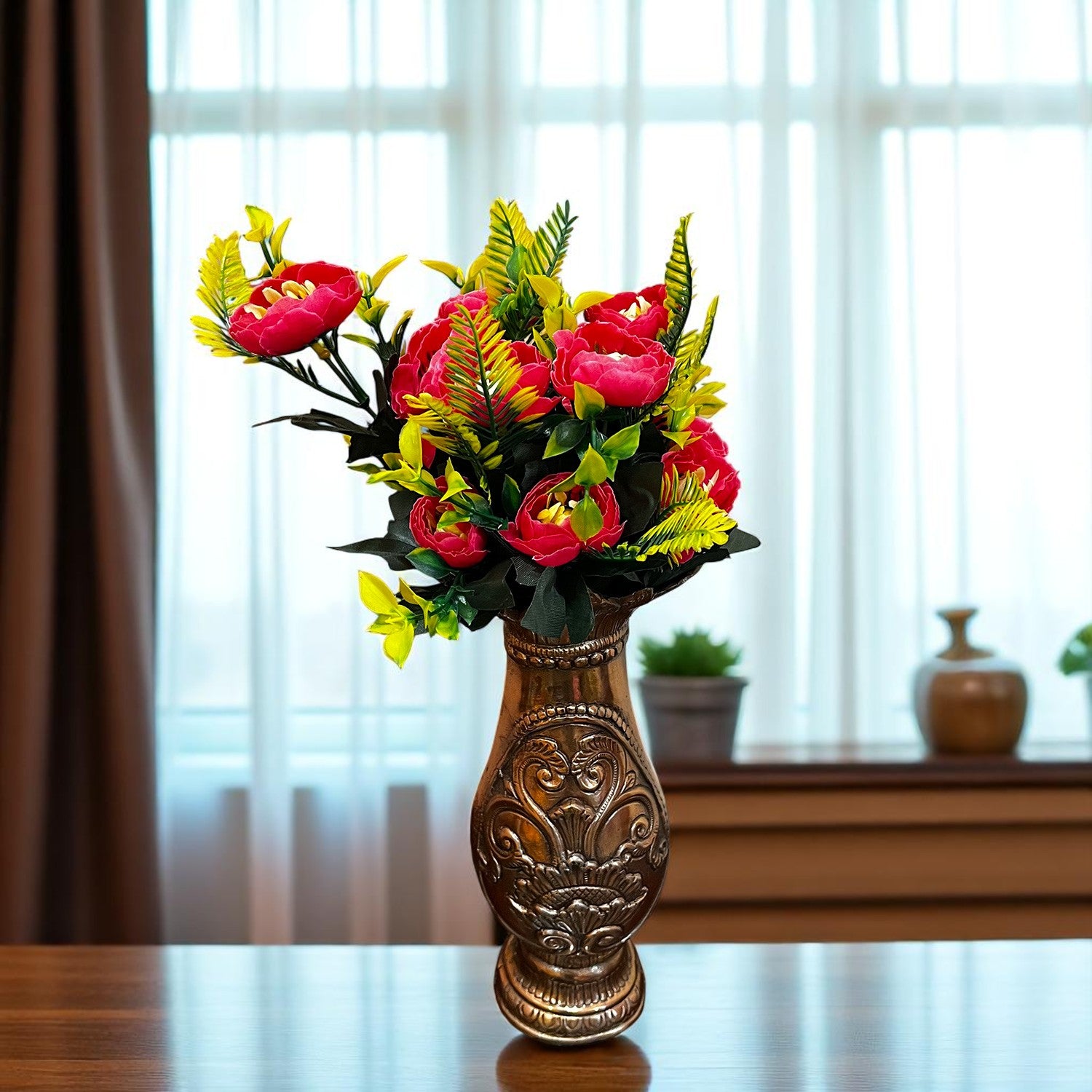 Artificial Flower Plant With Fruits | Decorative Flowers Bunch & Stems - for Table Vase, Pot, Home Decor, Living Room, Side Table Centerpiece & Festival Decoration - Apkamart #Color_Pink