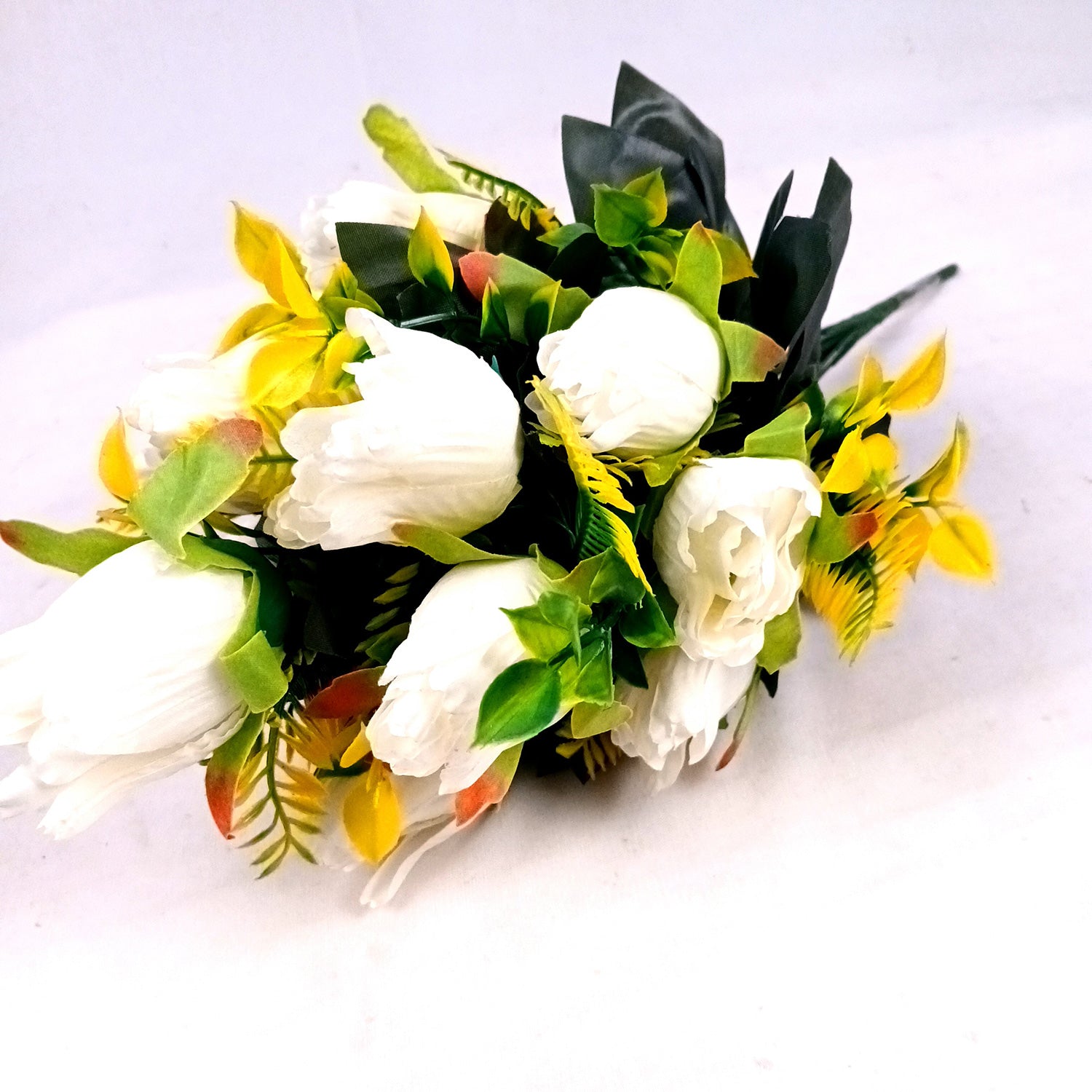 Artificial Flowers Rose Sticks | Faux Flowers Bunch / Bouquet - for Home Decor, Living Room, Office & Festivals Decoration (Vase Not Included) - 15 Inch - Apkamart #Colour_White