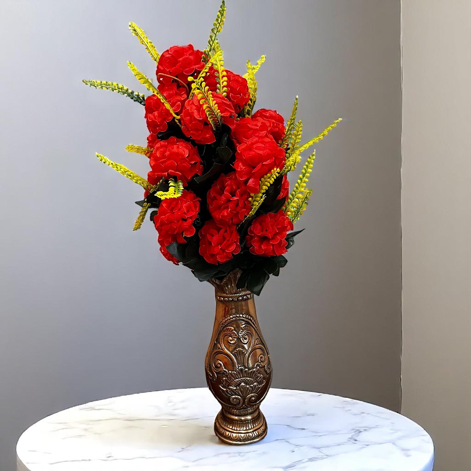 Artificial Flowers Carnation Bunches | Faux Flower Bouquet / Sticks - for Home Decor, Living Room, Office & Festivals Decoration (Vase Not Included) - 27 Inch - Apkamart #Colour_Red