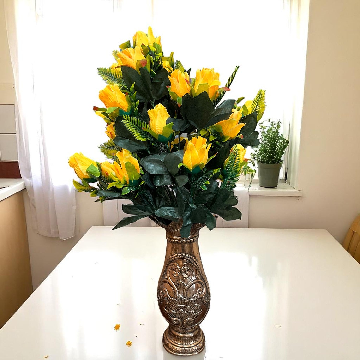 Artificial Flower Rose Bouquets | Fake Flowers Bunch - For Vase, Pot, Home, Balcony, Office Corner, Living Room - 26 Inch - Apkamart #Colour_Yellow