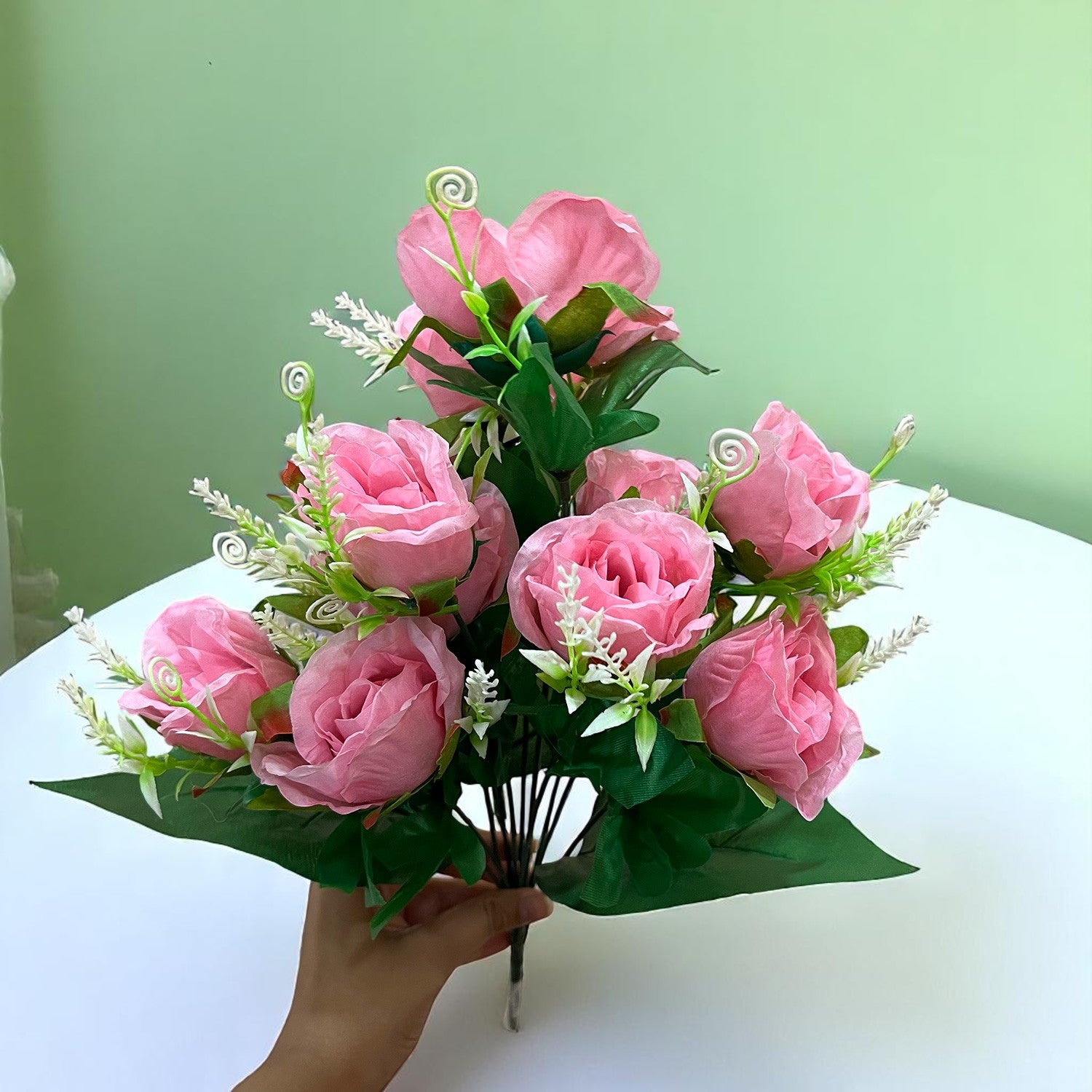 Artificial Rose Flower Bouquets | Faux Flowers Bunch - for Table Vase, Pot, Home Decor, Living Room, Side Table Centerpiece - 17 Inch - Apkamat #Style_Design 1