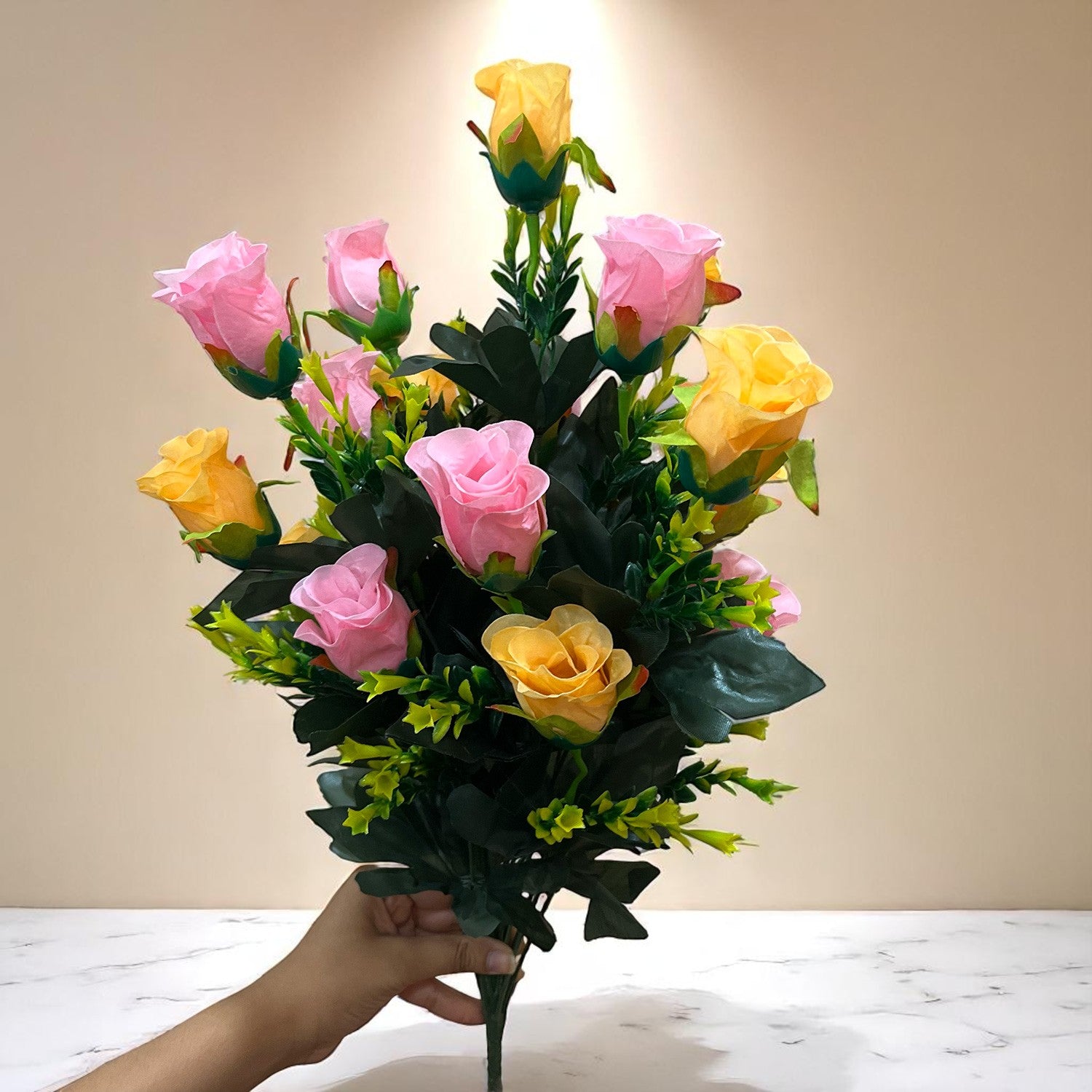 Artificial Rose Flower Bouquets | Faux Flowers Bunch - for Table Vase, Pot, Home Decor, Side Table Centerpiece - 29 Inch - Apkamart #Style_Design 1