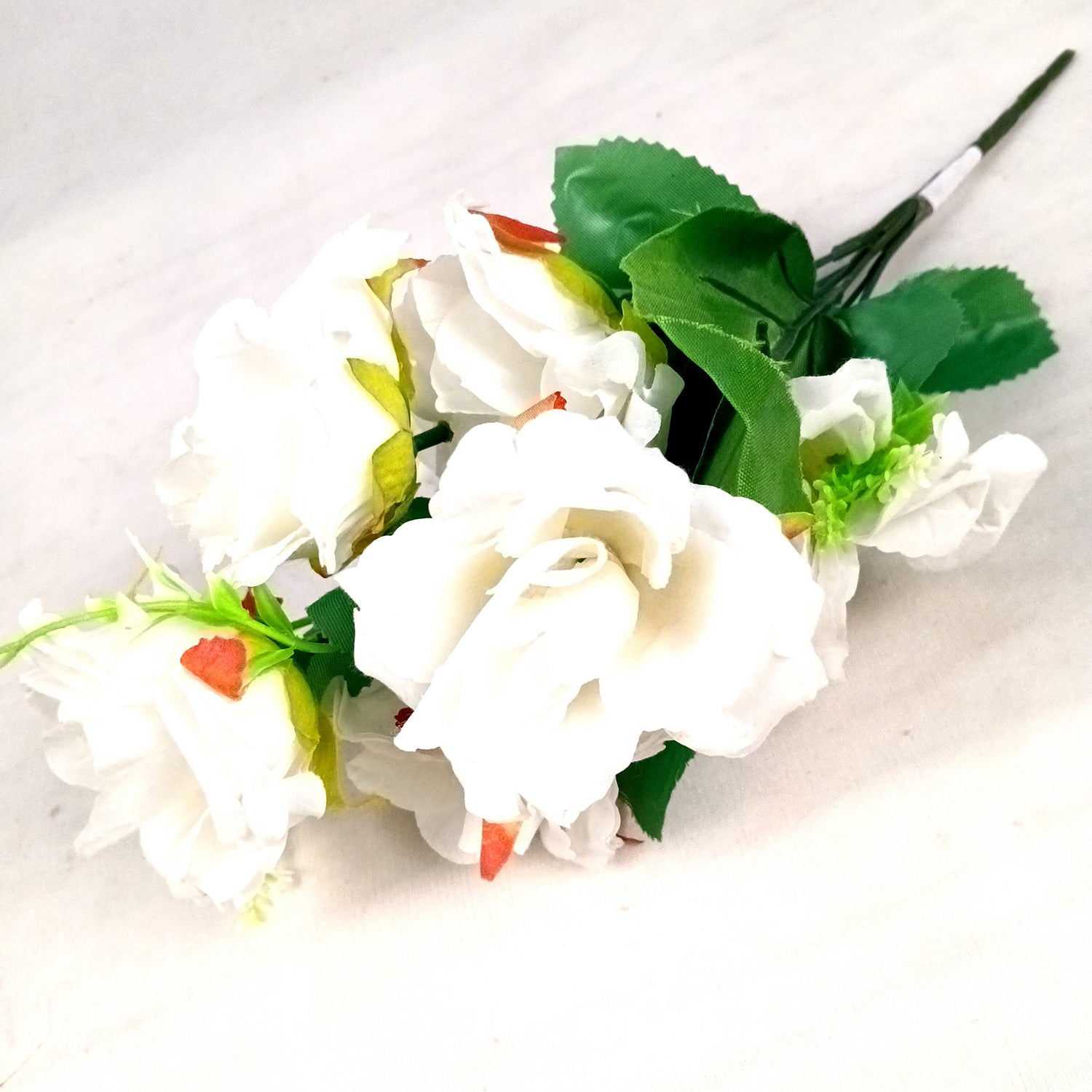 Artificial Flowers Rose | Faux Gulab Flowers Bunch - for Home Decor, Living Room, Office & Festivals Decoration (Vase Not Included) - 15 Inch  Apkamart #Colour_White