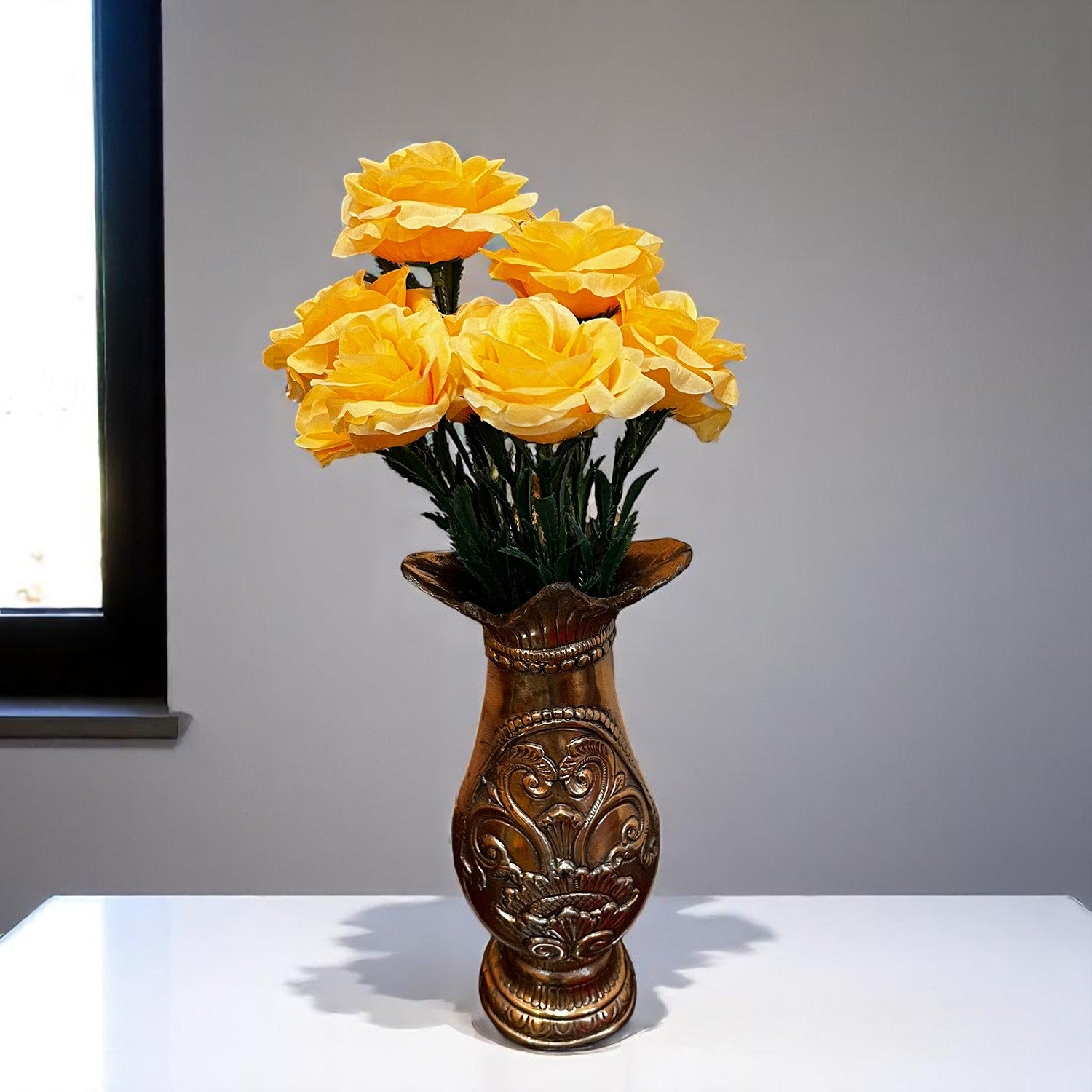 Artificial Flowers Rose Bunches for Vase Pot | Faux Flowers Stem - for Home Decor, Living Room, Office & Festivals Decoration (Vase Not Included) - 18 Inch - Apkamart #Colour_Orange