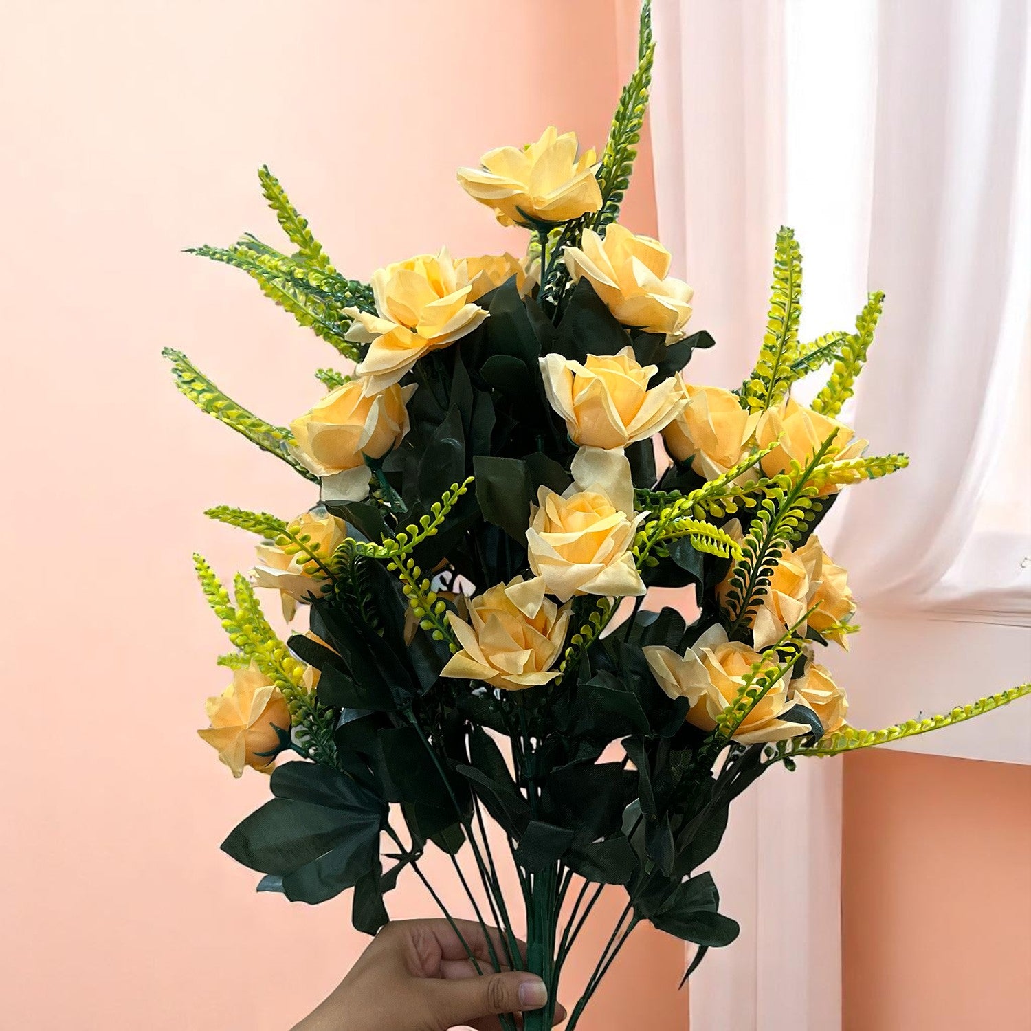 Artificial Flower Rose Bouquets | Faux Flowers Bunch - for Table Vase, Pot, Home Decor, Living Room, Side Table Centerpiece - 26 Inch - Apkamart #Colour_Orange