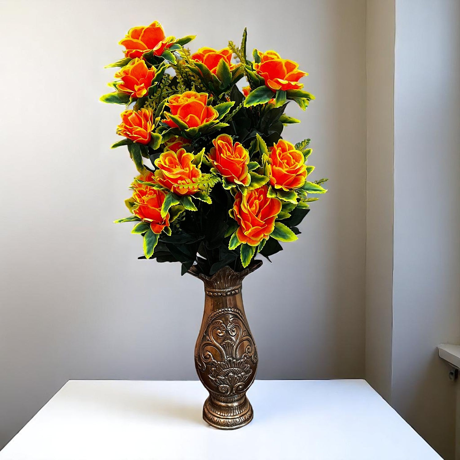 Artificial Flowers Rose Sticks | Faux Flowers Bunch - for Home Decor, Living Room, Office & Festivals Decoration (Vase Not Included) - 27 Inch - Apkamart #Colour_Orange