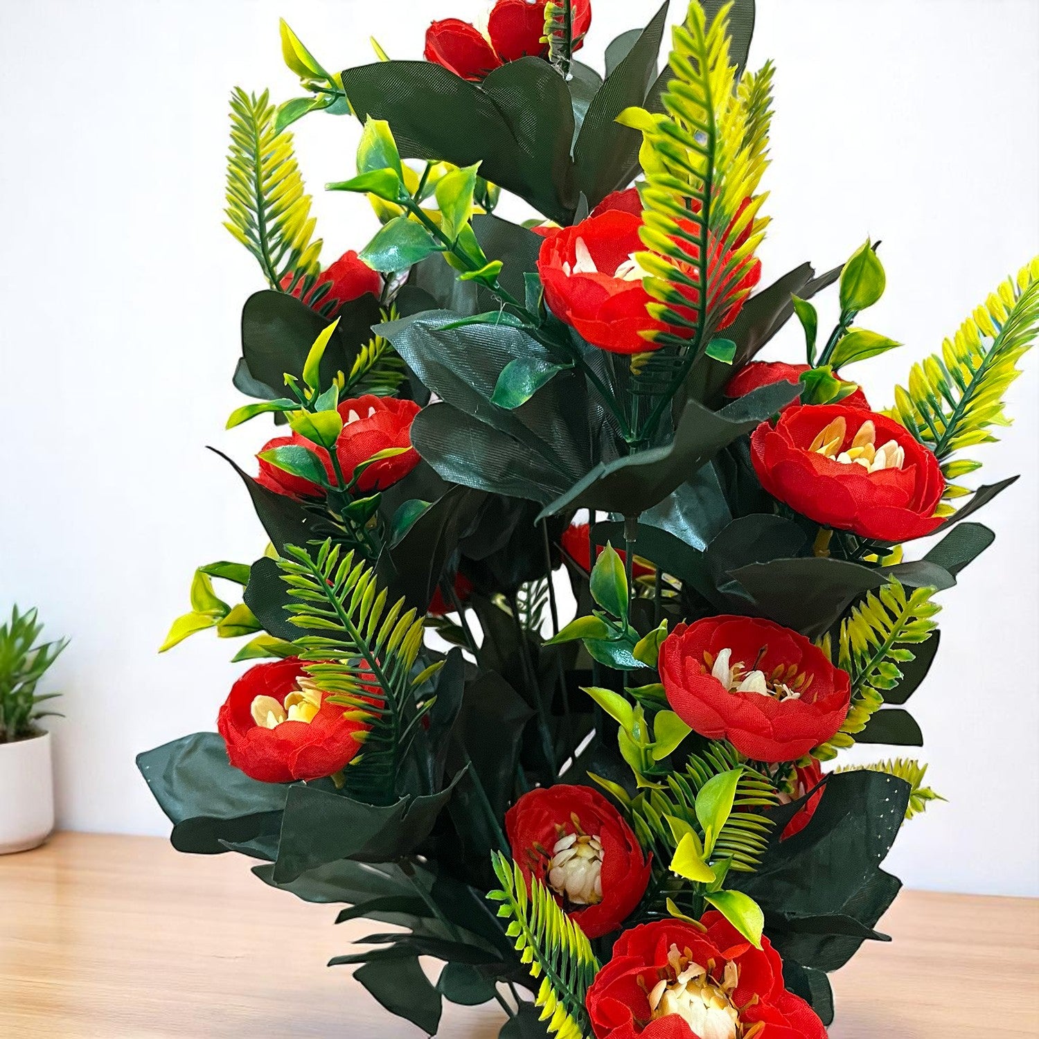 Artificial Flower Bouquets | Fake Flowers Bunch - For Vase, Home, Bedroom, Balcony, Office Corner, Living Room - 26 Inch - Apkamart #Colour_Red