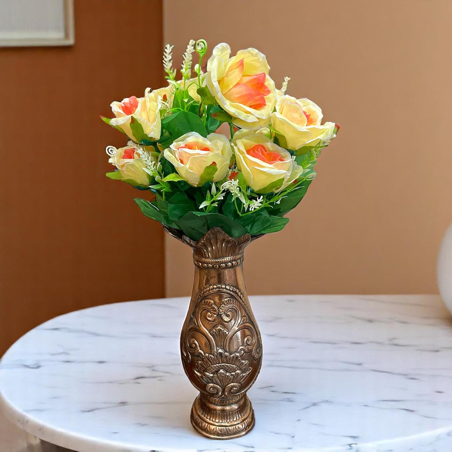 Artificial Rose Flower Bouquets | Faux Flowers Bunch - for Table Vase, Pot, Home Decor, Living Room, Side Table Centerpiece - 17 Inch - Apkamart #Style_Design 2