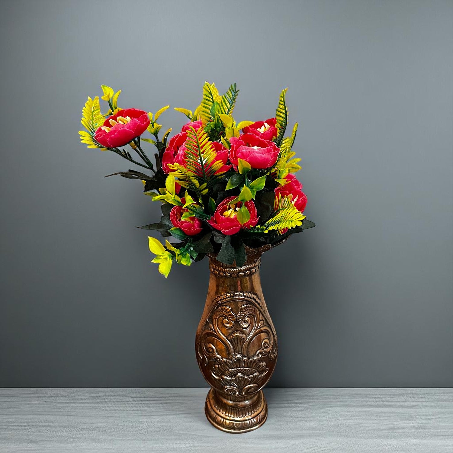 Artificial Flower Plant With Fruits | Decorative Flowers Bunch & Stems - for Table Vase, Pot, Home Decor, Living Room, Side Table Centerpiece & Festival Decoration - Apkamart #Color_Pink