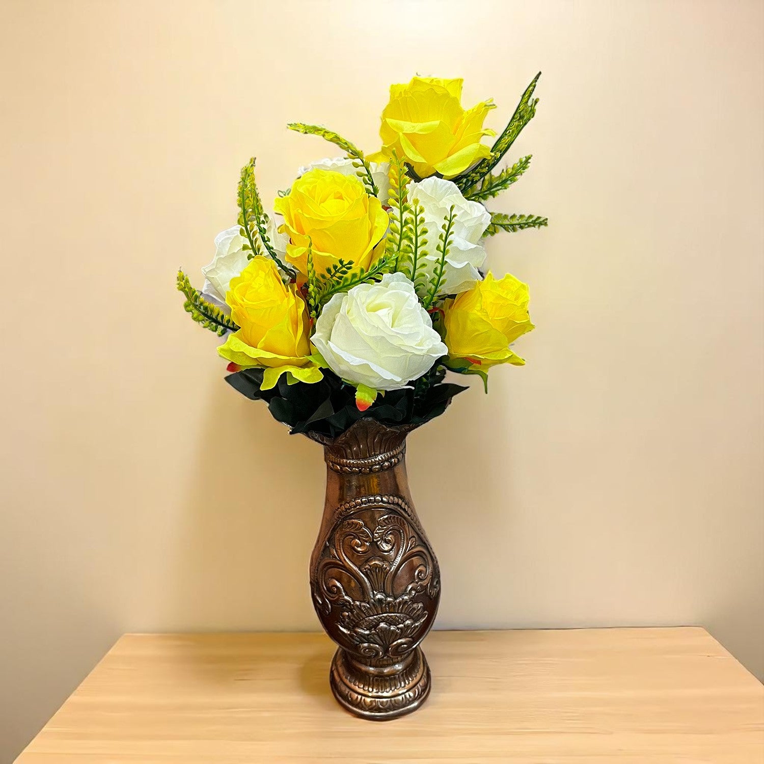 Artificial Flower Plant - Cherry Blossom | Decorative Flowers Bunch & Stems - for Table Vase, Pot, Home Decor, Living Room, Side Table Centerpiece & Festival Decoration - Apkamart #Color_Yellow & White