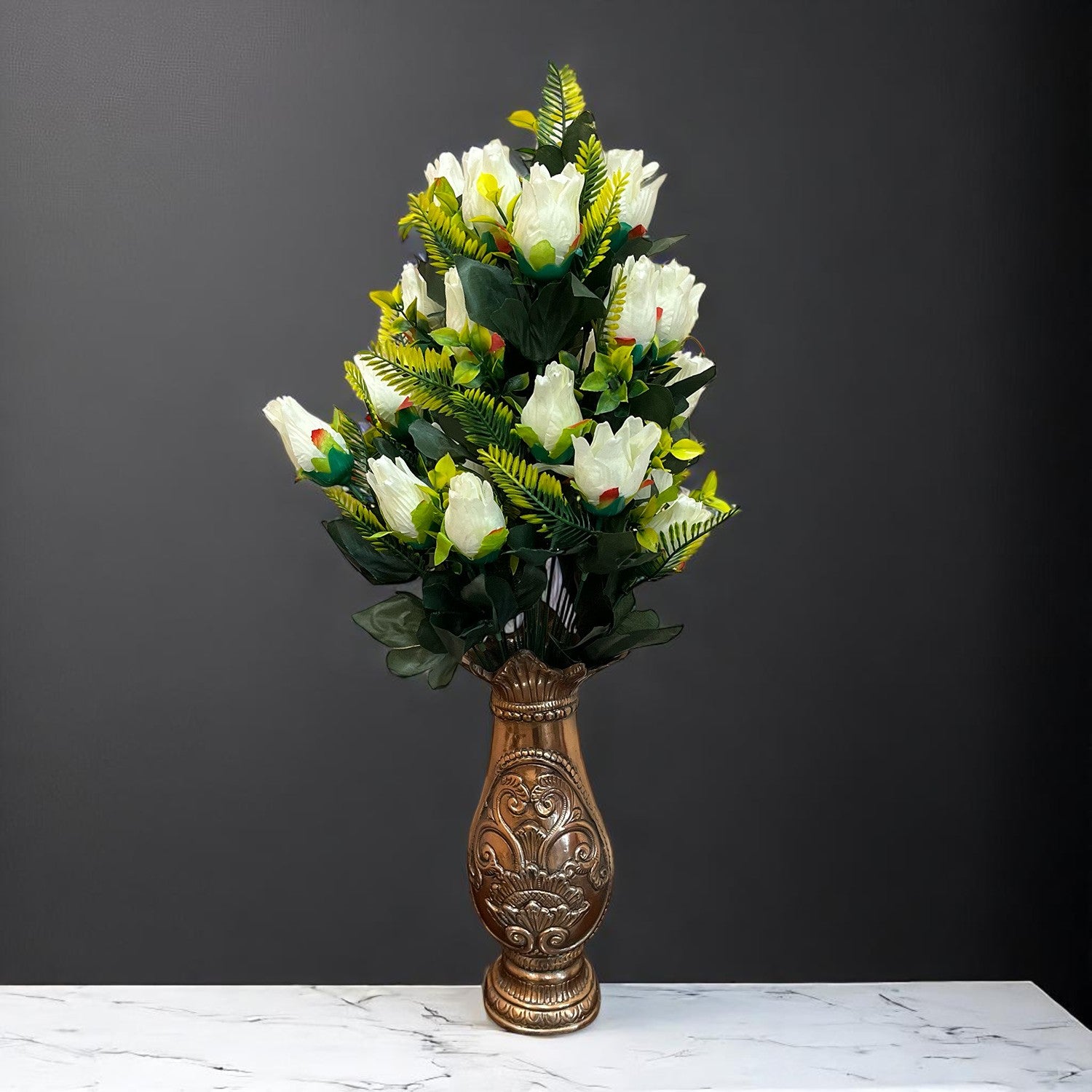 Artificial Flower Rose Bouquets | Fake Flowers Bunch - For Vase, Pot, Home, Bedroom, Balcony, Office Corner, Living Room - 26 Inch - Apkamart #Colour_White