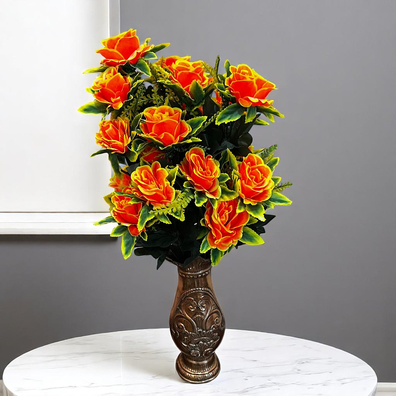 Artificial Flowers Rose Sticks | Faux Flowers Bunch - for Home Decor, Living Room, Office & Festivals Decoration (Vase Not Included) - 27 Inch - Apkamart #Colour_Orange
