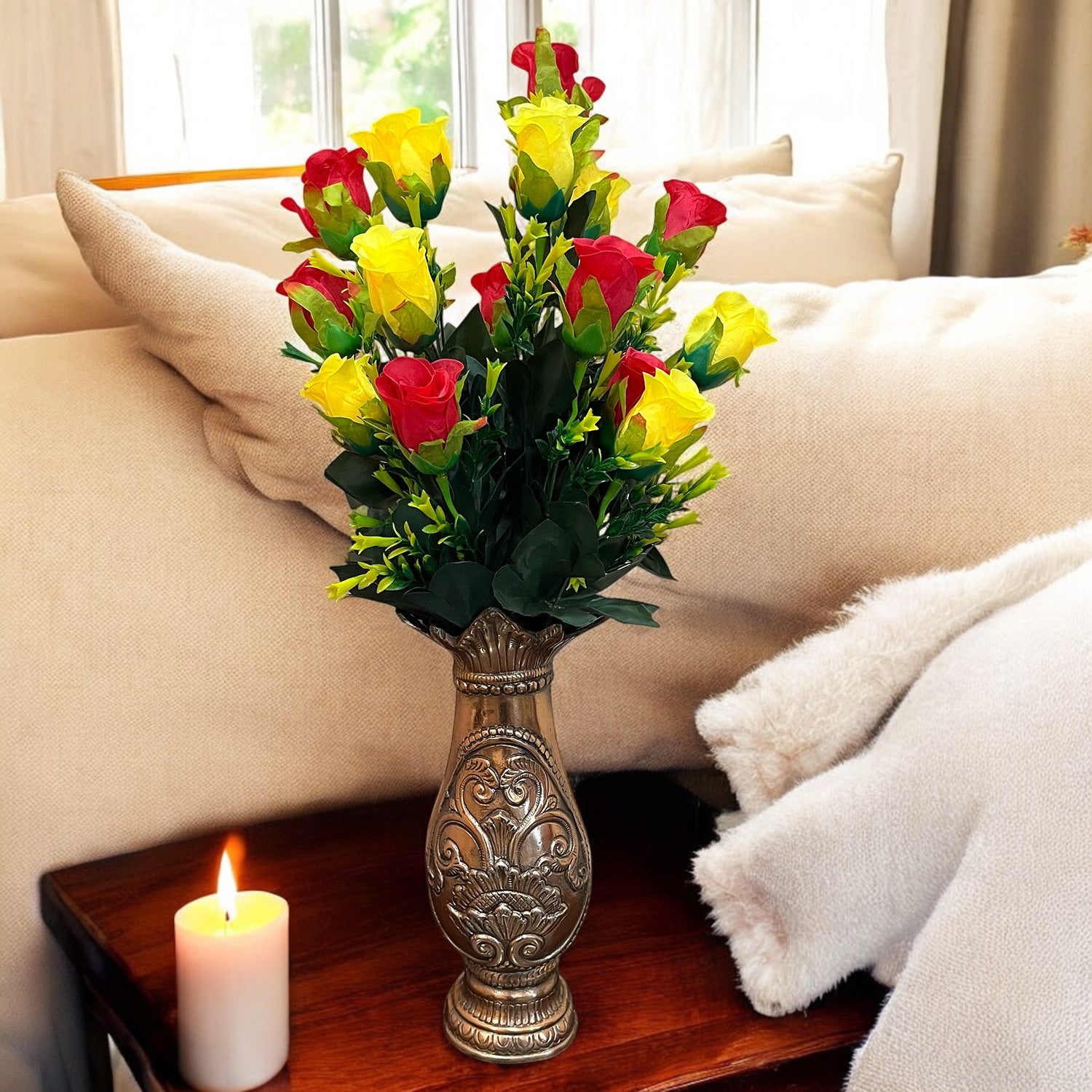 Artificial Rose Flower Bouquets | Faux Flowers Bunch - for Table Vase, Pot, Home Decor, Side Table Centerpiece - 29 Inch - Apkamart #Style_Design 2