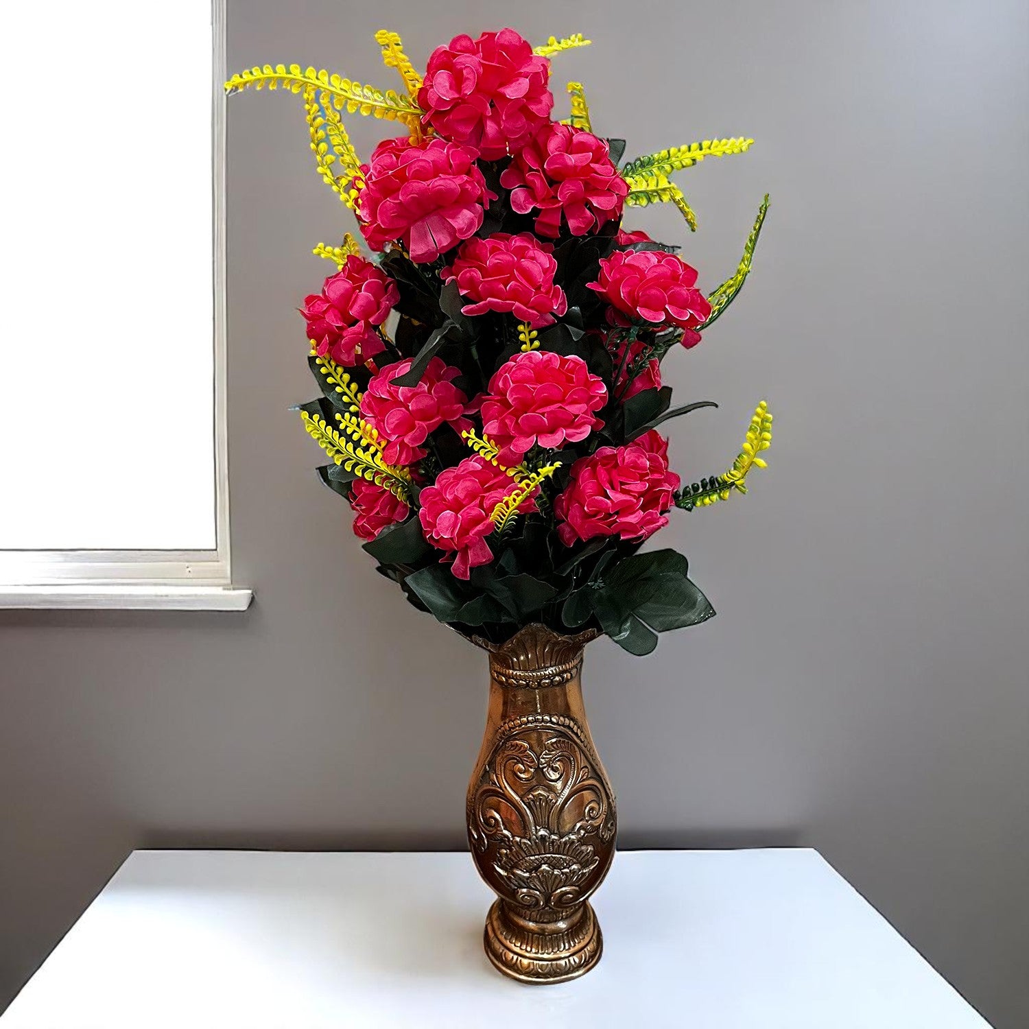 Artificial Flowers Carnation Bunches | Faux Flower Bouquet / Sticks - for Home Decor, Living Room, Office & Festivals Decoration (Vase Not Included) - 27 Inch - Apkamart #Colour_Pink