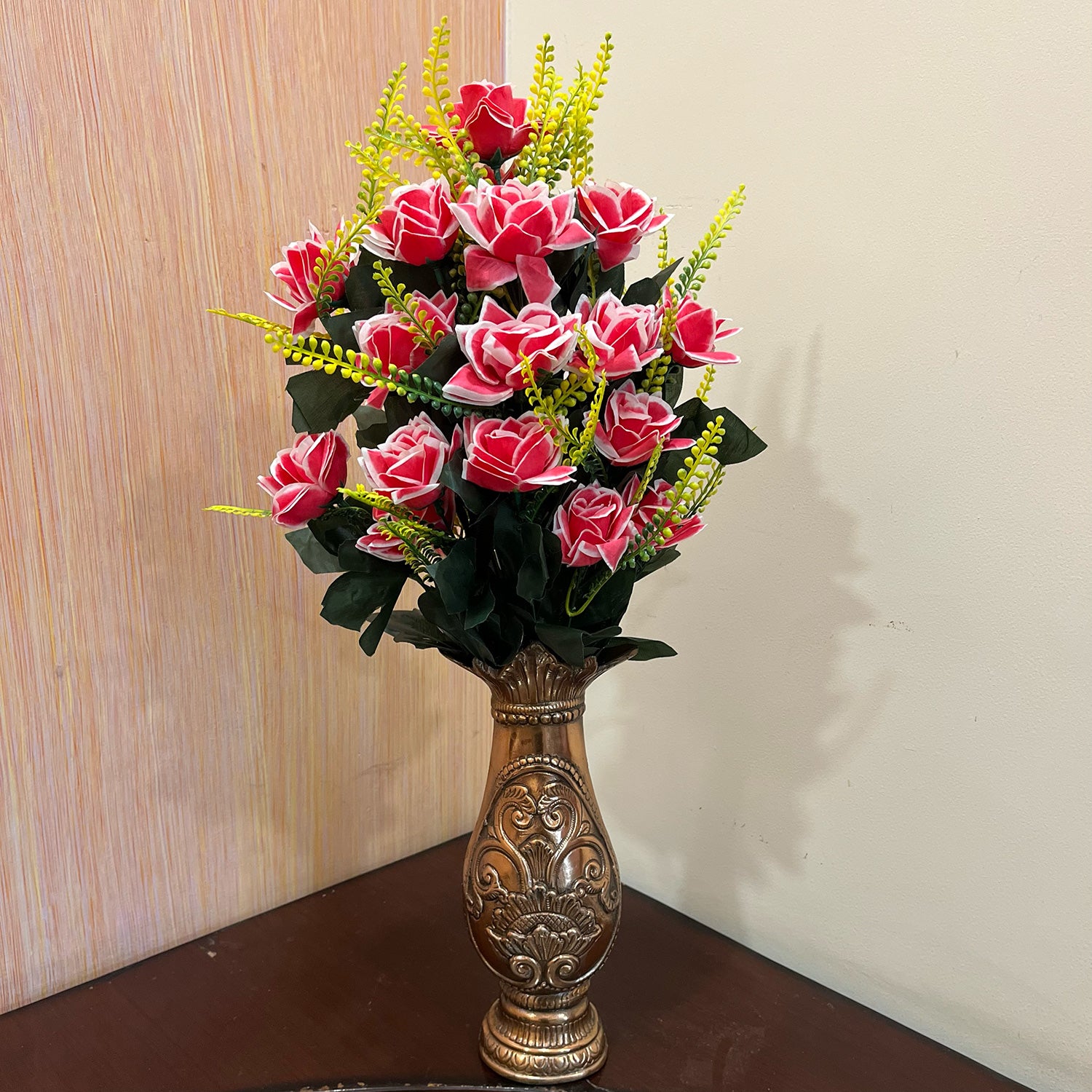 Artificial Flower Rose Bouquets | Faux Flowers Bunch - for Table Vase, Pot, Home Decor, Living Room, Side Table Centerpiece - 26 Inch - Apkamart #Colour_Pink