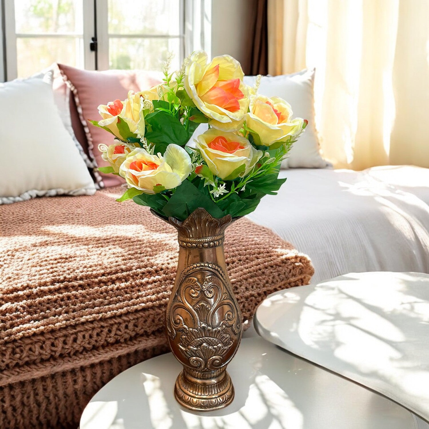 Artificial Rose Flower Bouquets | Faux Flowers Bunch - for Table Vase, Pot, Home Decor, Living Room, Side Table Centerpiece - 17 Inch - Apkamart #Style_Design 2