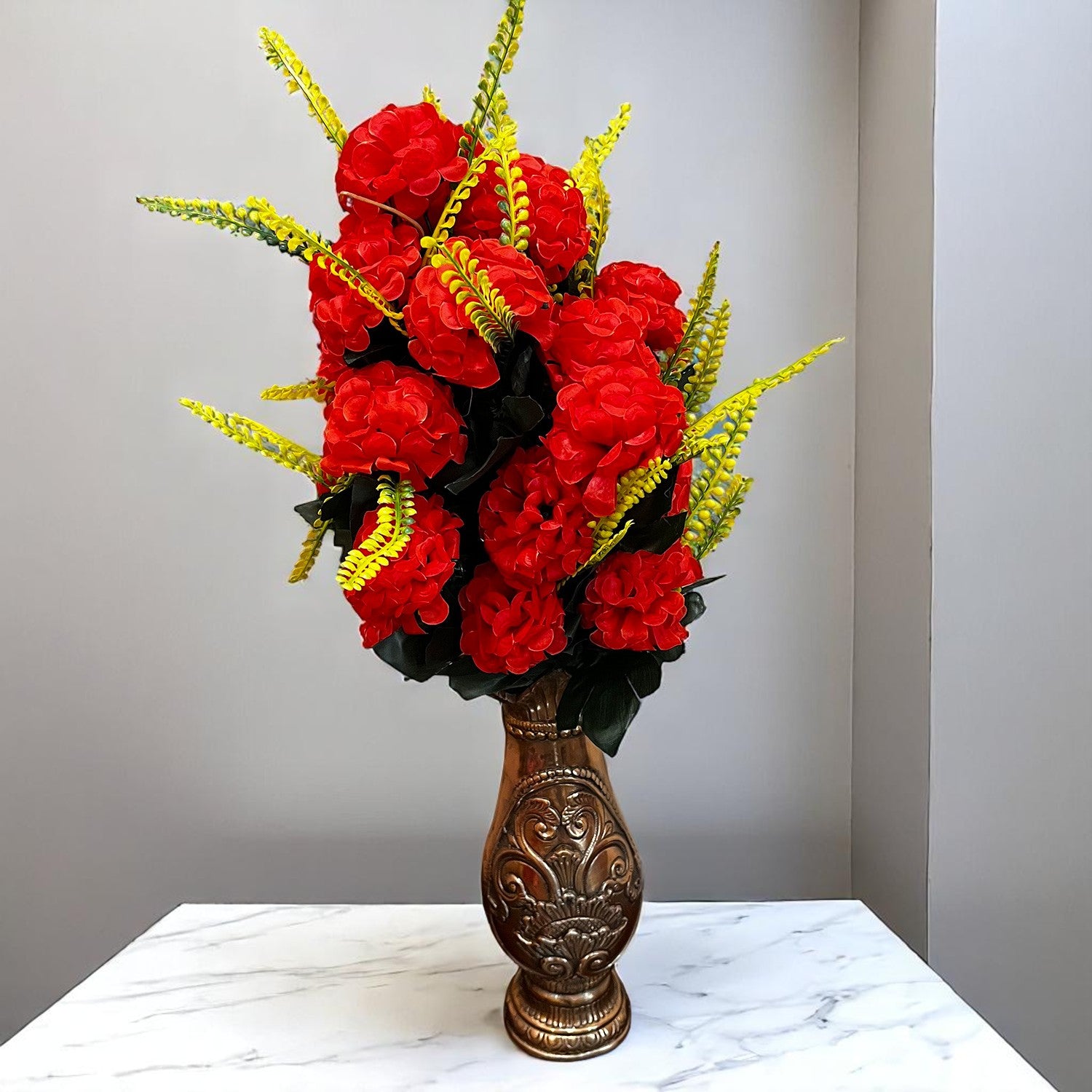 Artificial Flowers Carnation Bunches | Faux Flower Bouquet / Sticks - for Home Decor, Living Room, Office & Festivals Decoration (Vase Not Included) - 27 Inch - Apkamart #Colour_Red