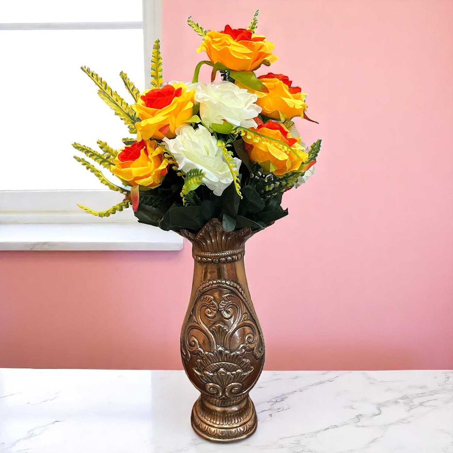 Artificial Flowers Rose Bunches for Vase Pot | Faux Flowers Stem - for Home Decor Living Room Side Table Centerpiece - 18 Inch - Apkamart #Style_Design 2