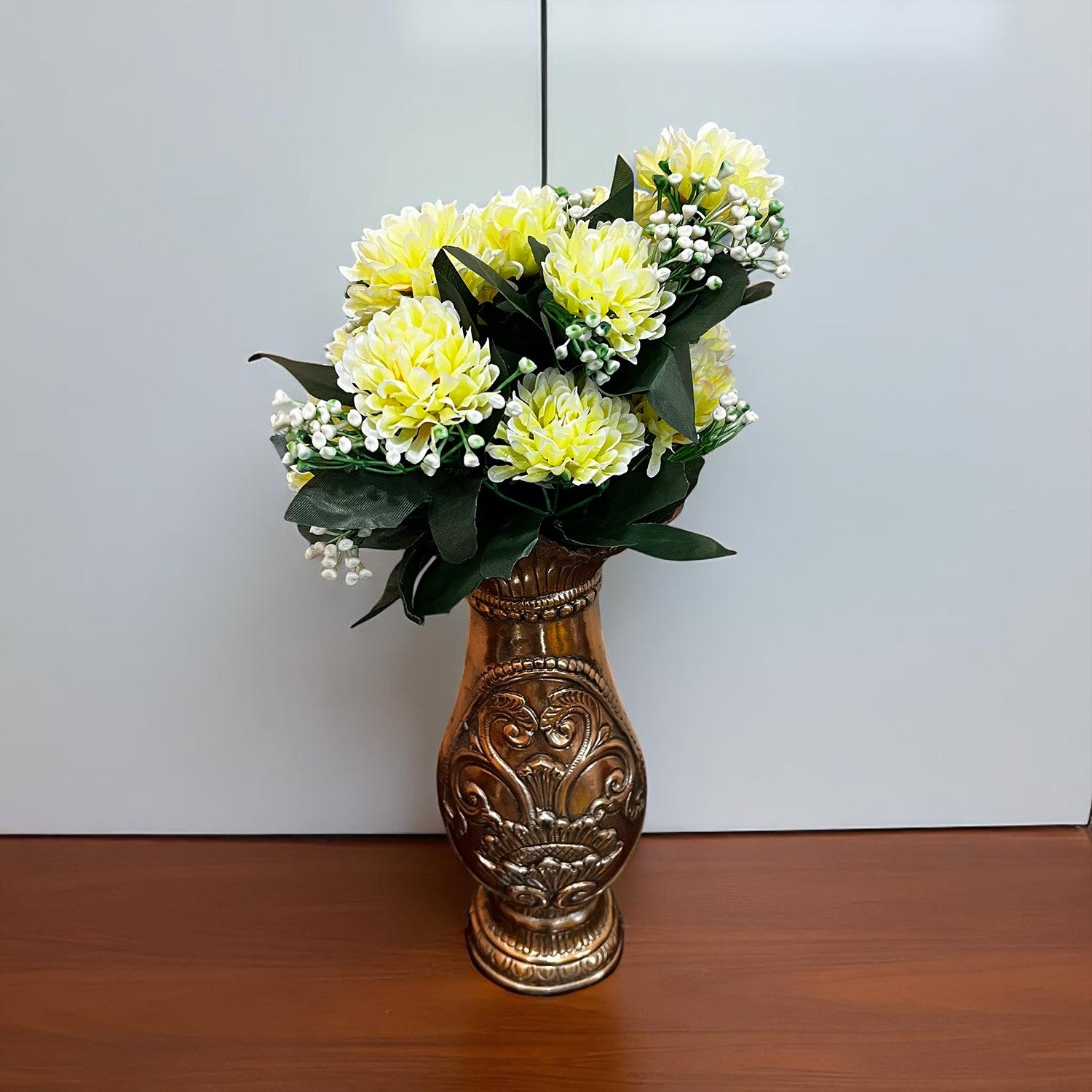 Artificial Flower Plant With Vase Pot | Decorative Flowers Bunch & Stems - for Table Vase, Pot, Home Decor, Living Room, Side Table Centerpiece & Festival Decoration - Apkamart #Colour_Off White