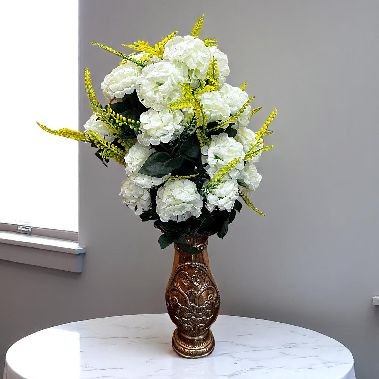 Artificial Flowers Carnation Bunches | Faux Flower Sticks - for Home Decor, Living Room, Office & Festivals Decoration (Vase Not Included) - 27 Inch - Apkamart #Colour_White