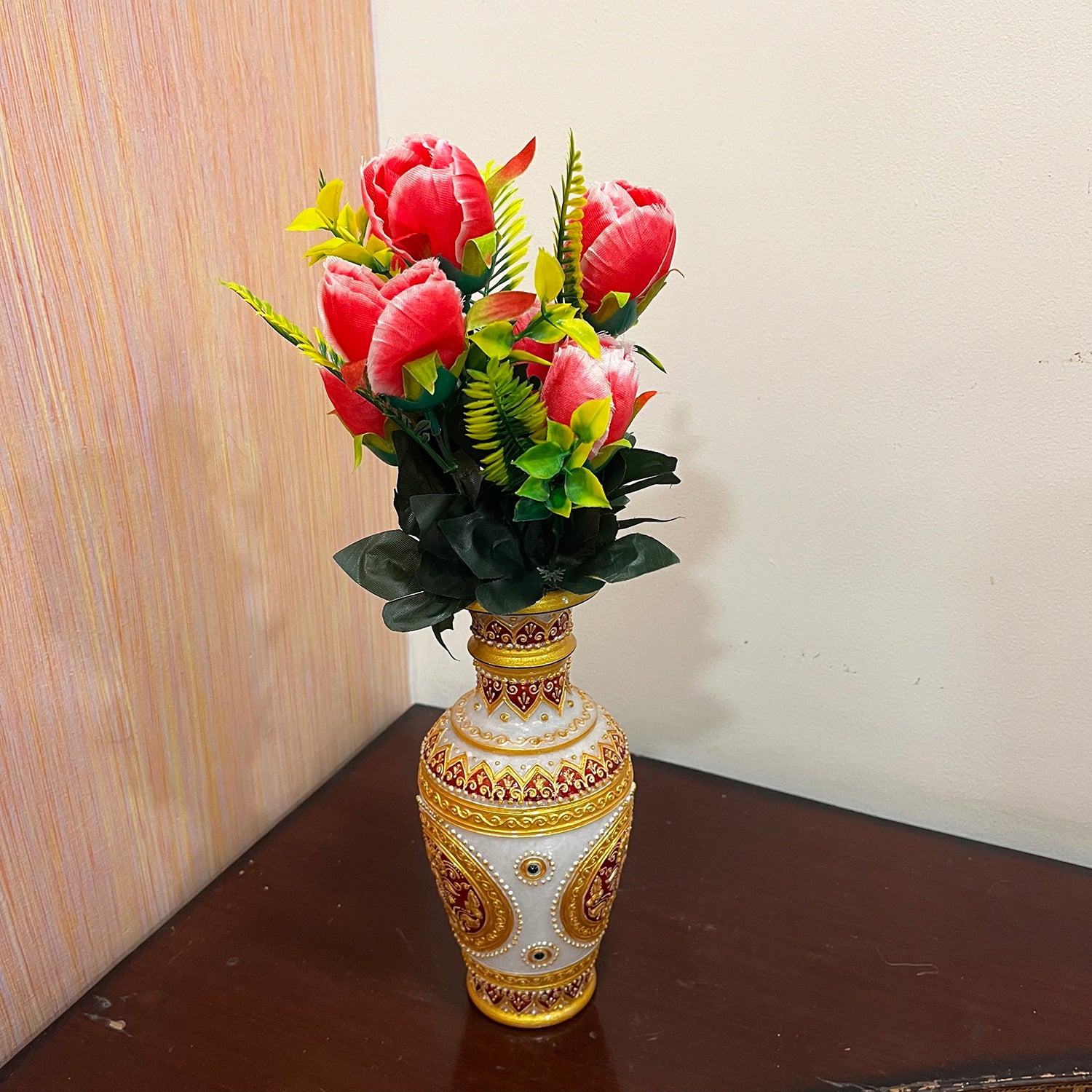 Artificial Flowers Rose Bunches For Pot | Faux Flower Sticks - for Home Decor, Living Room, Office & Festivals Decoration (Vase Not Included) - 14 Inch - Apkamart #Colour_Pink