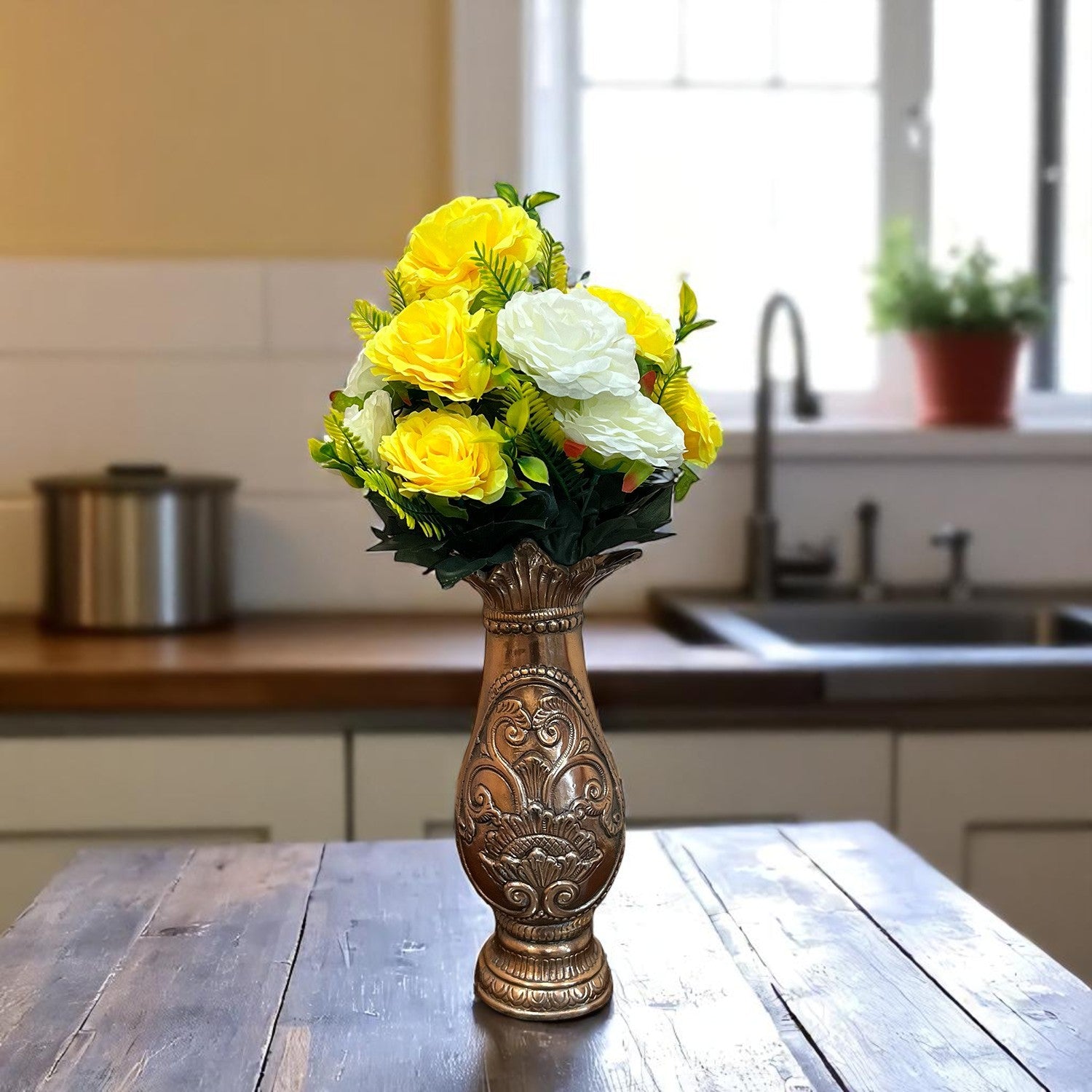 Artificial Flowers Rose Bunches for Vase Pot | Faux Flowers Stem - for Home Decor Living Office Corner Room Side Table Centerpiece - 18 Inch - Apkamart #Style_Design 1