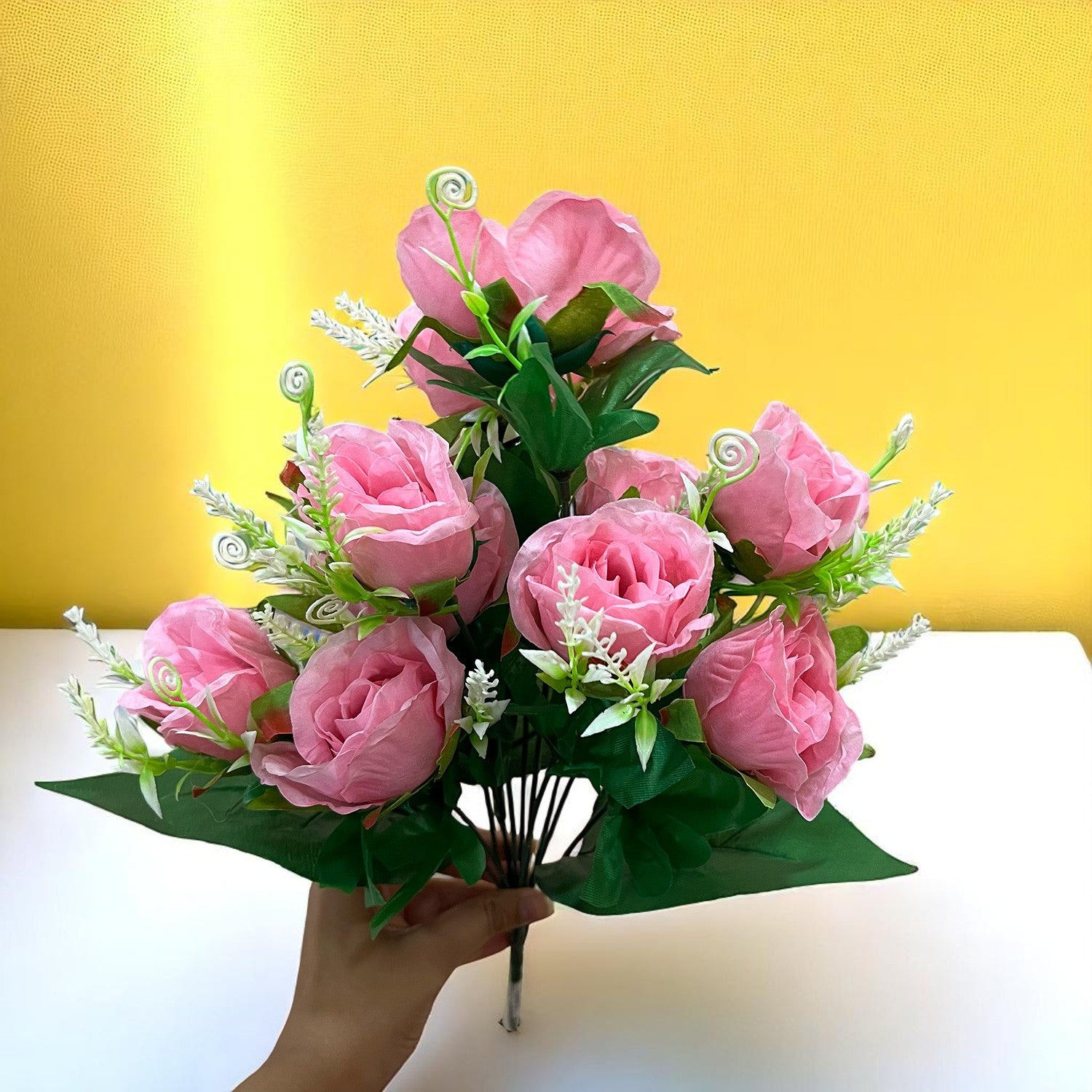 Artificial Rose Flower Bouquets | Faux Flowers Bunch - for Table Vase, Pot, Home Decor, Living Room, Side Table Centerpiece - 17 Inch - Apkamat #Style_Design 1