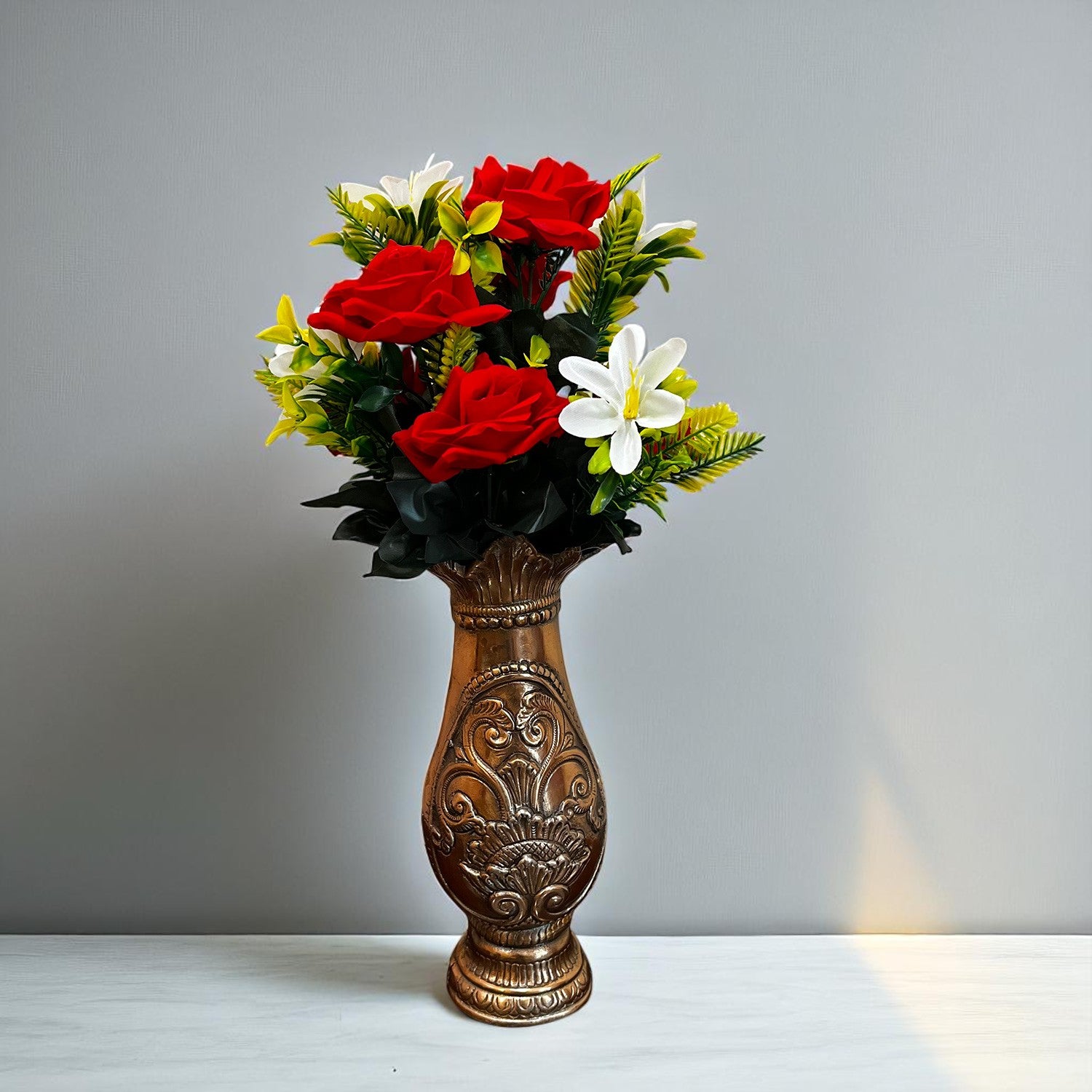 Artificial Flowers Rose Bunches for Vase Pot | Faux Flowers Stem - for Home Decor, Living Room, Office & Festivals Decoration (Vase Not Included) - 16 Inch - Apkamart