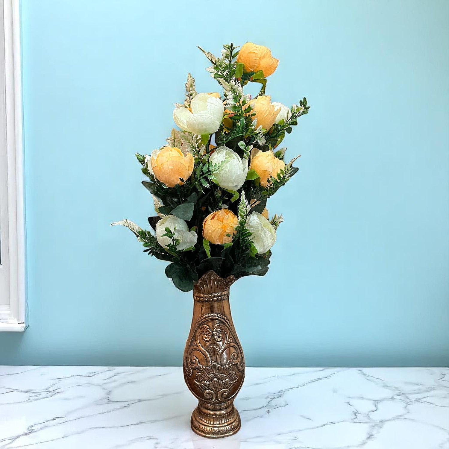 Artificial Rose Flowers With Pot | Faux Flowers Bunch - for Home Decor, Living Room, Side Table, Centerpiece - 26 Inch - Apkamart #Style_Design 2