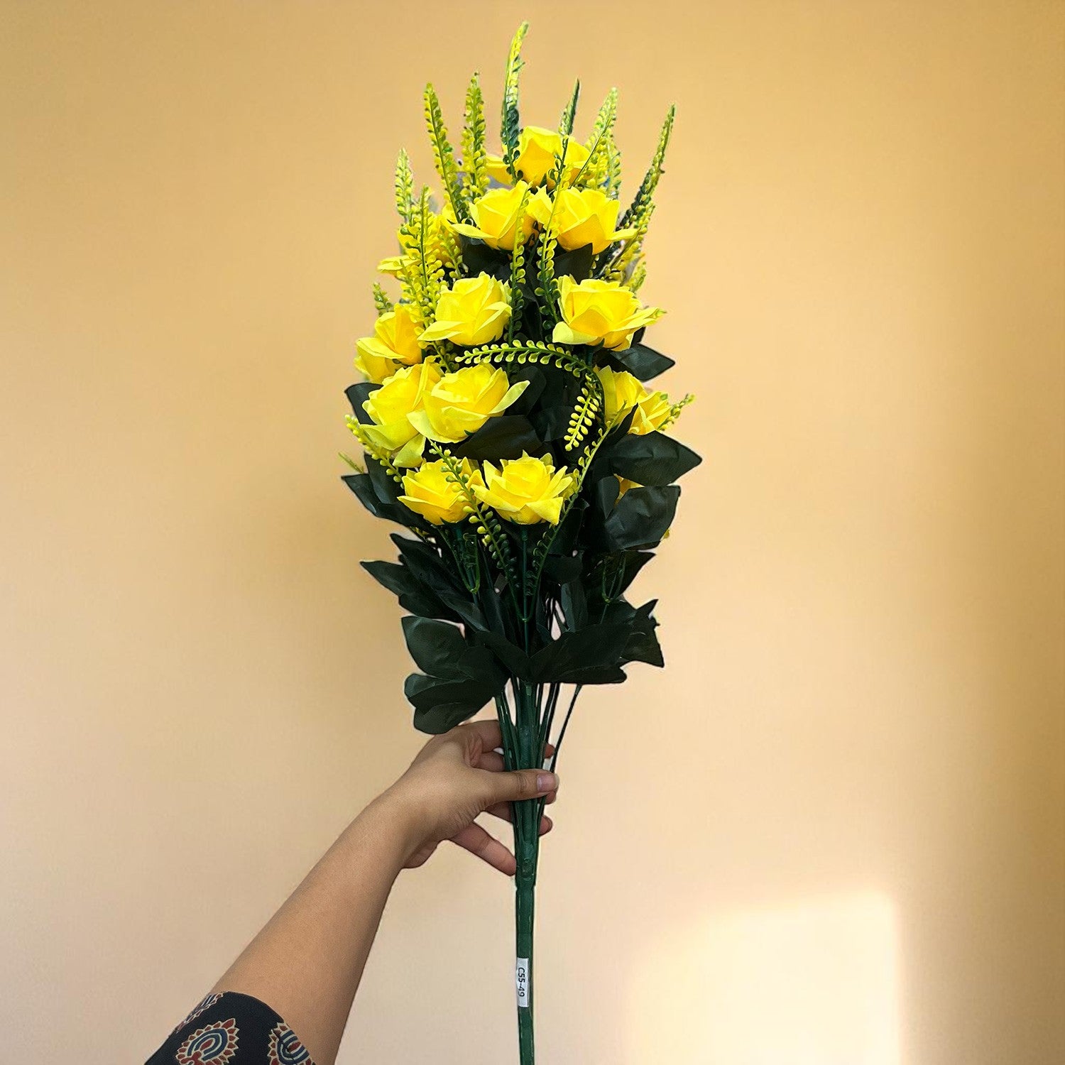Artificial Flower Rose Bouquets | Faux Flowers Bunch - for Table Vase, Pot, Home Decor, Living Room, Side Table Centerpiece - 26 Inch - Apkamart #Colour_Yellow