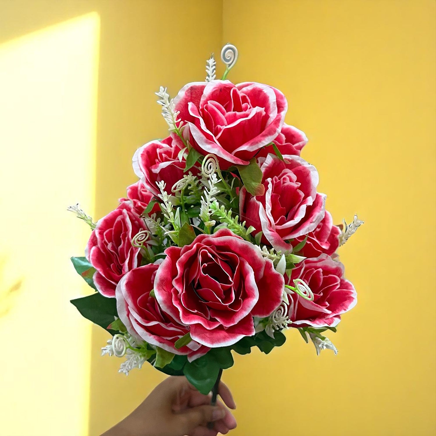 Artificial Rose Flower Bouquets | Faux Flowers Bunch - for Table Vase, Pot, Home Decor, Living Room, Side Table Centerpiece - 17 Inch - Apkamat #Style_Design 2