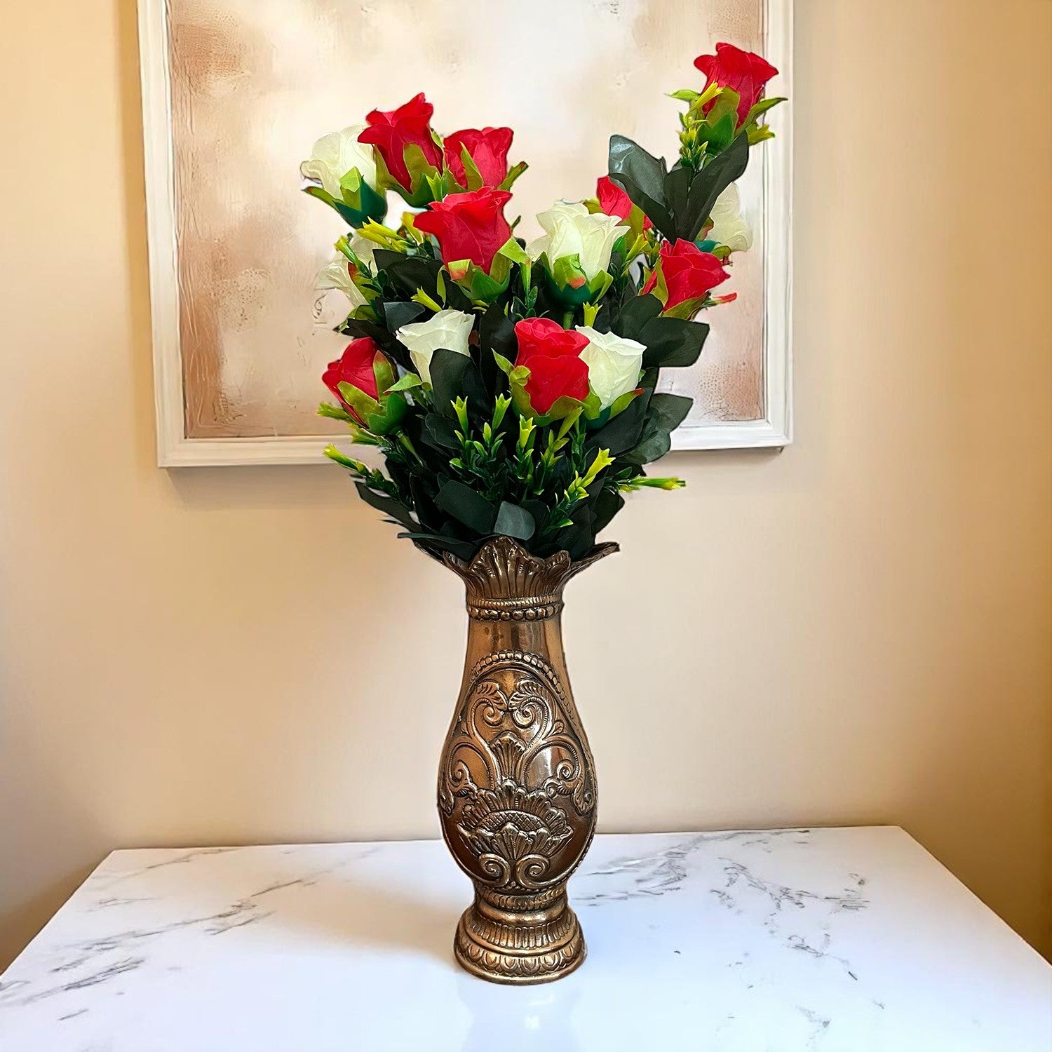 Artificial Rose Flower Bouquets | Faux Flowers Bunch - for Table Vase, Pot, Home Decor, Side Table Centerpiece - 29 Inch - Apkamart #Style_Design 3