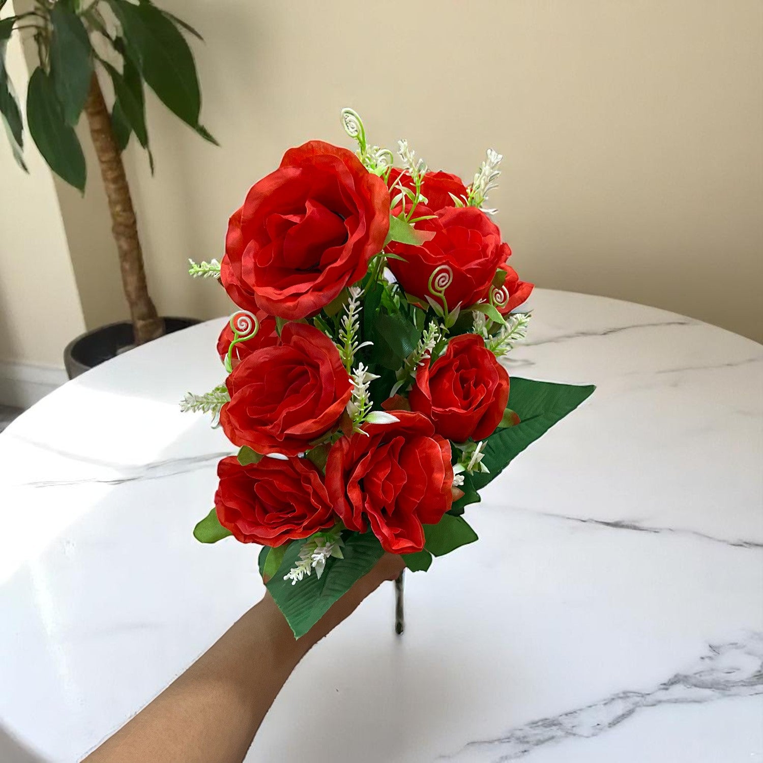 Artificial Rose Flower Bouquets | Faux Flowers Bunch - for Table Vase, Pot, Home Decor, Living Room, Side Table Centerpiece - 17 Inch - Apkamart #Style_Design 3