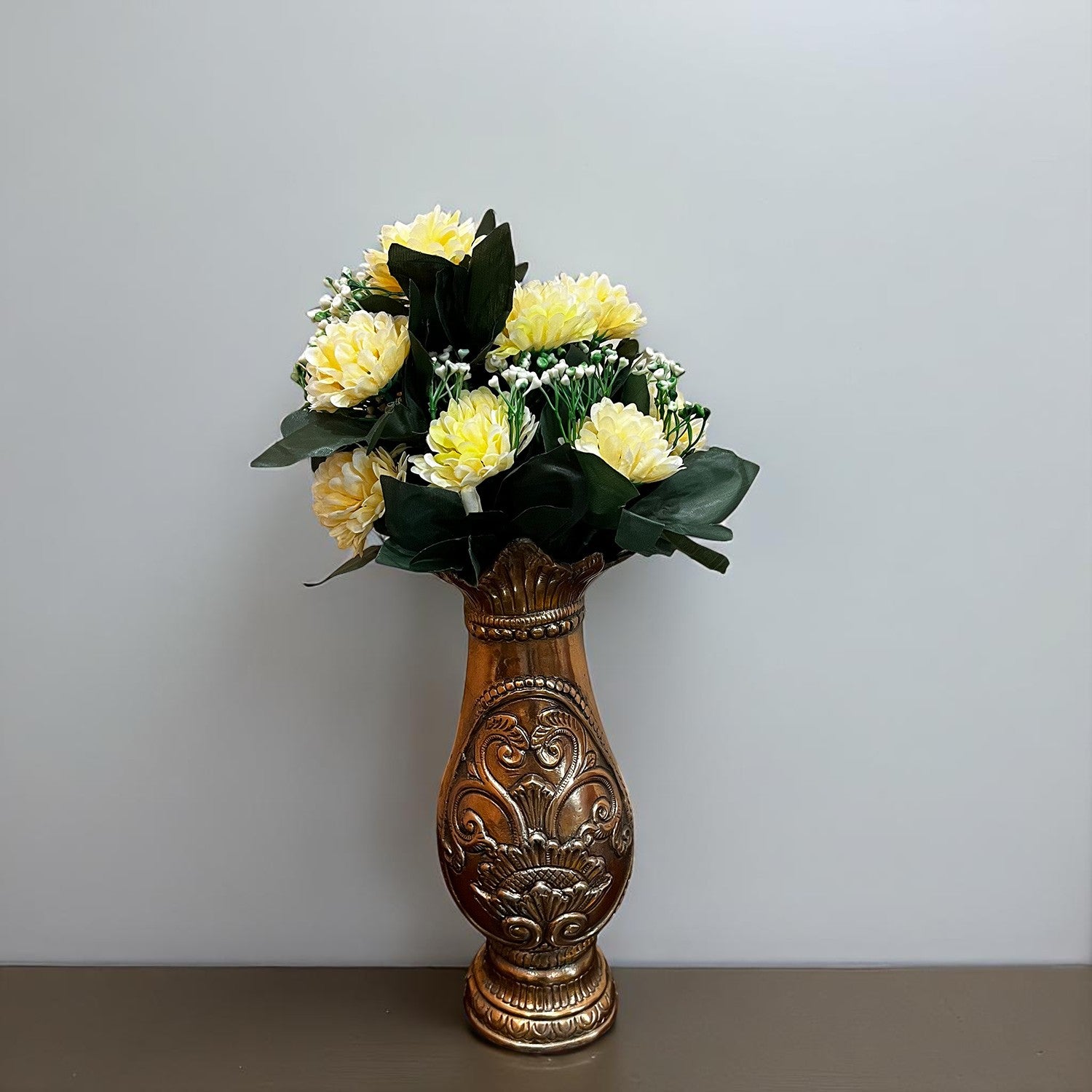 Artificial Flower Plant With Vase Pot | Decorative Flowers Bunch & Stems - for Table Vase, Pot, Home Decor, Living Room, Side Table Centerpiece & Festival Decoration - Apkamart #Colour_Orange