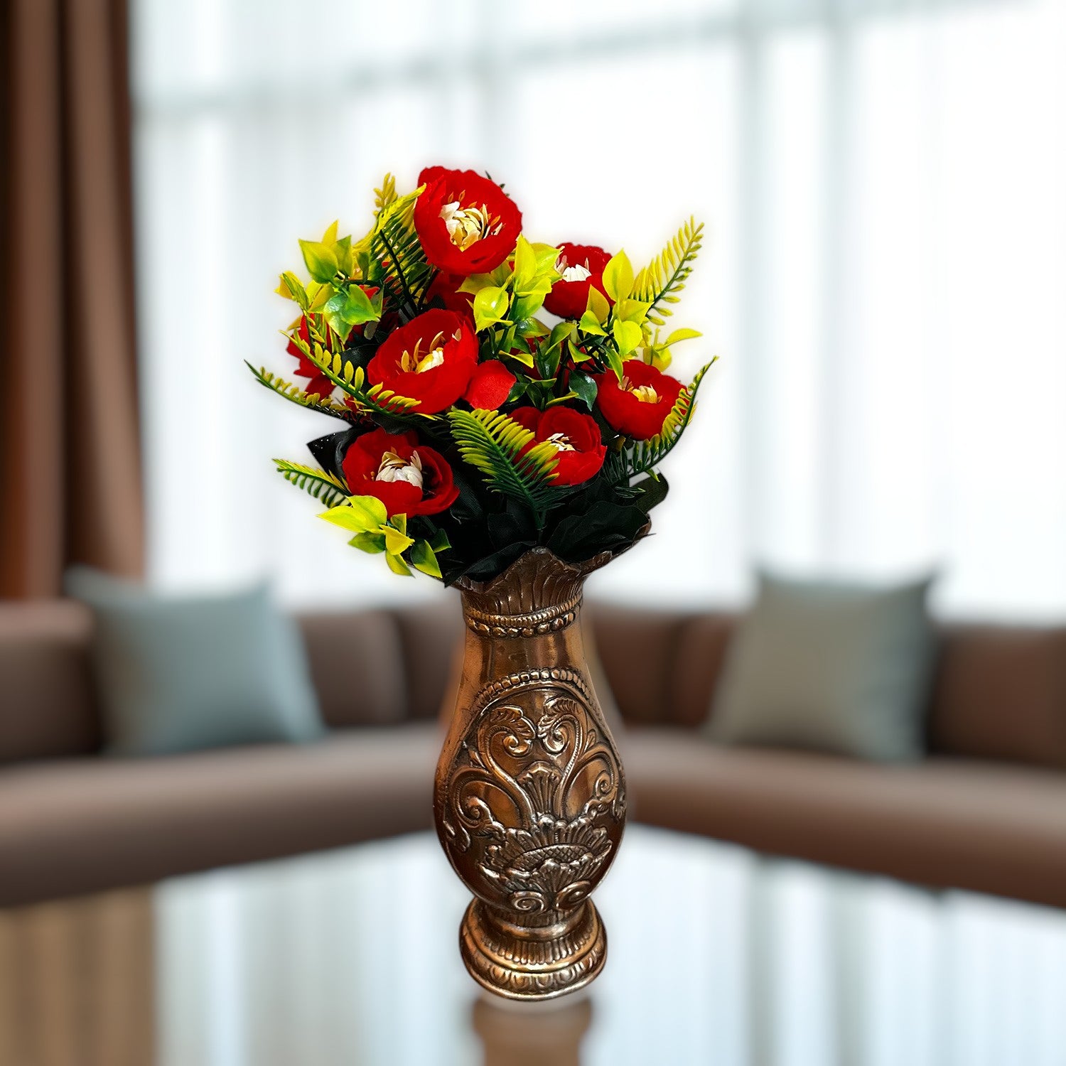 Artificial Flower Plant With Fruits | Decorative Flowers Bunch & Stems - for Table Vase, Pot, Home Decor, Living Room, Side Table Centerpiece & Festival Decoration - Apkamart #Color_Red