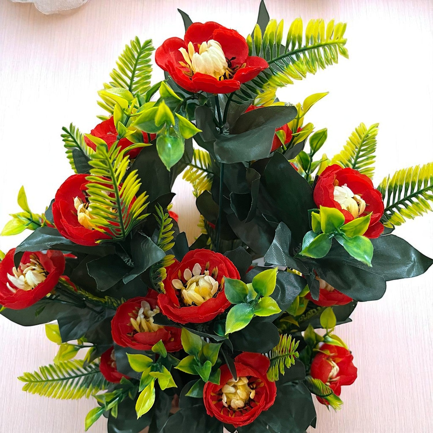 Artificial Flower Bouquets | Fake Flowers Bunch - For Vase, Home, Bedroom, Balcony, Office Corner, Living Room - 26 Inch - Apkamart #Colour_Red