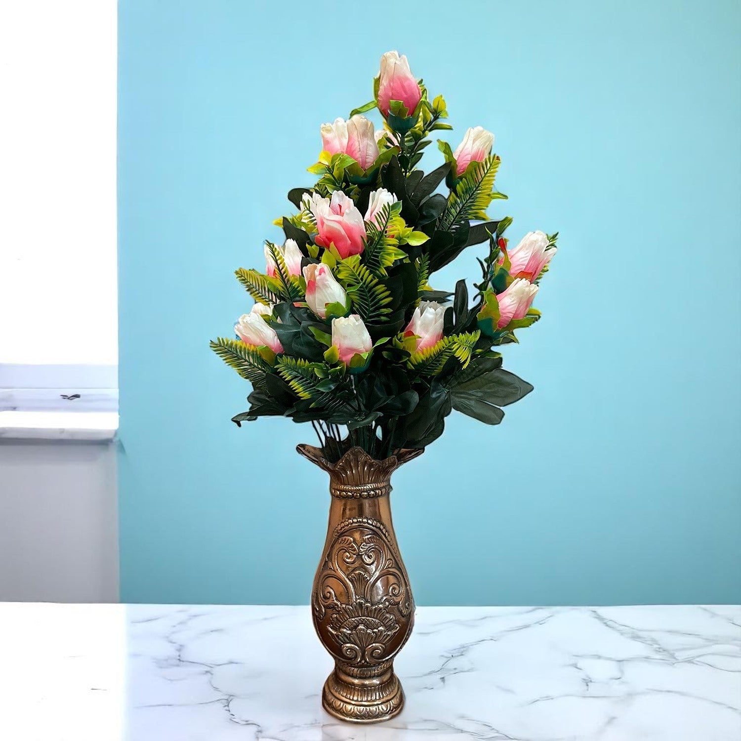 Artificial Flower Rose Bouquets | Fake Flowers Bunch - For Vase, Pot, Home, Balcony, Office Corner, Living Room - 26 Inch - Apkamart #Colour_Multicolor