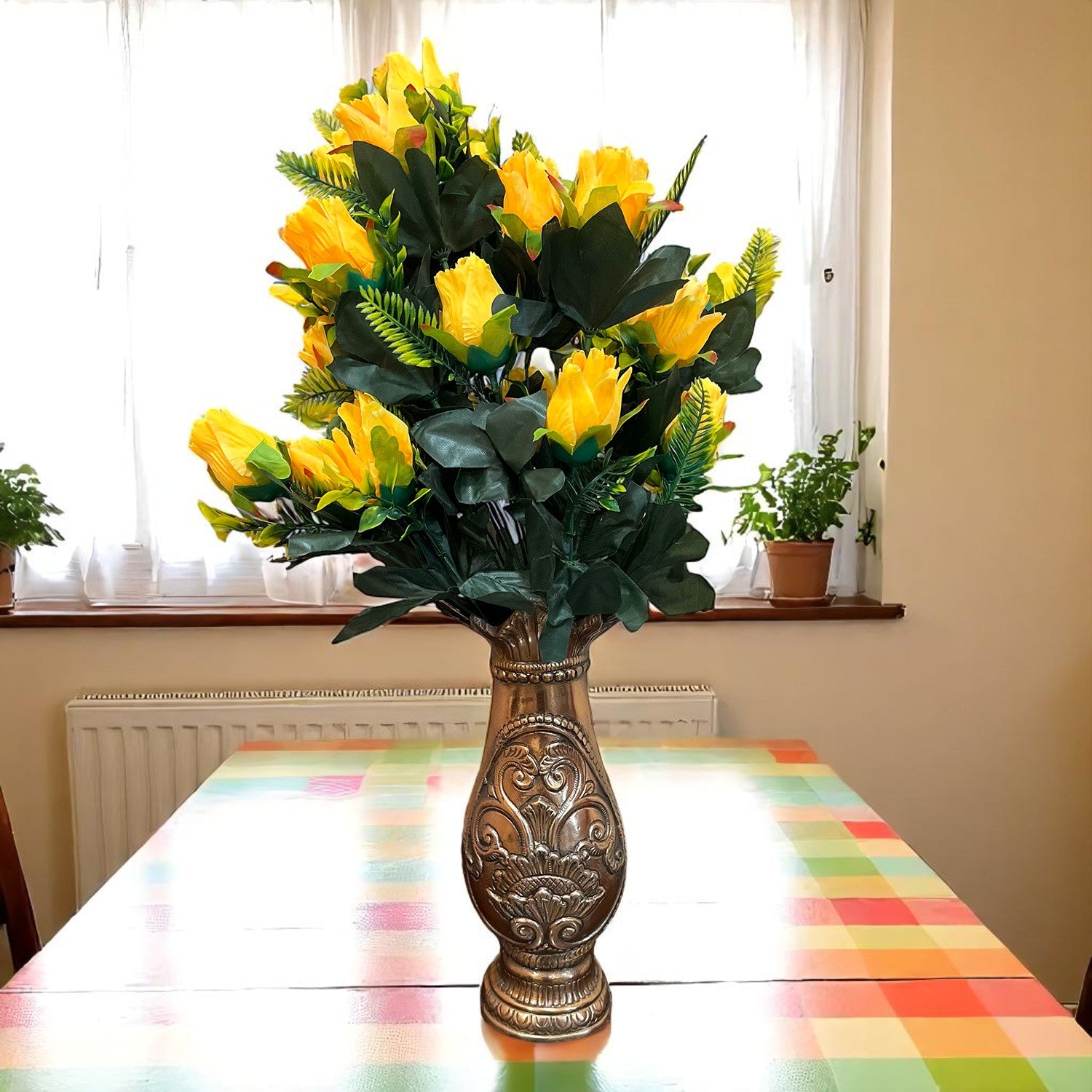 Artificial Flower Rose Bouquets | Fake Flowers Bunch - For Vase, Pot, Home, Balcony, Office Corner, Living Room - 26 Inch - Apkamart #Colour_Yellow